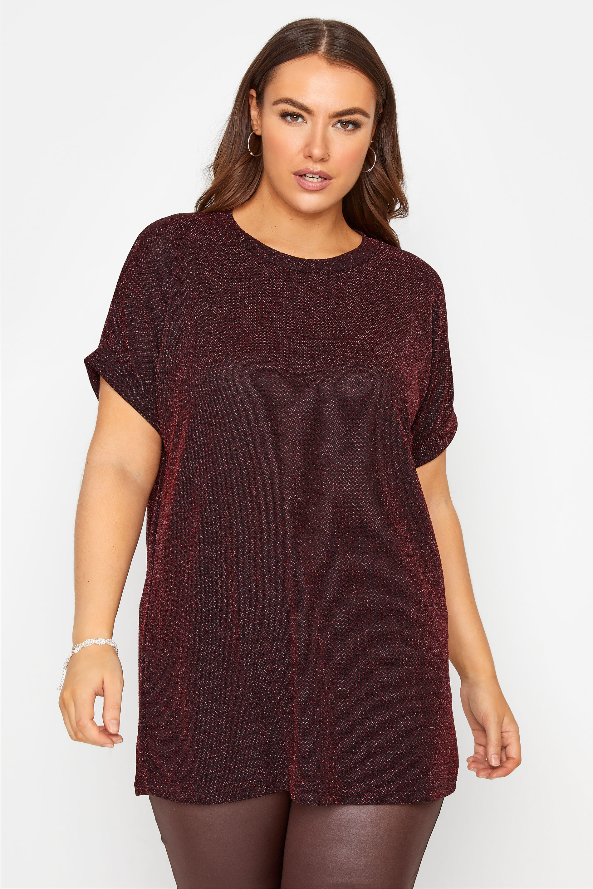 Plus Size YOURS LONDON Wine Red Metallic Zig Zag Top | Yours Clothing 1