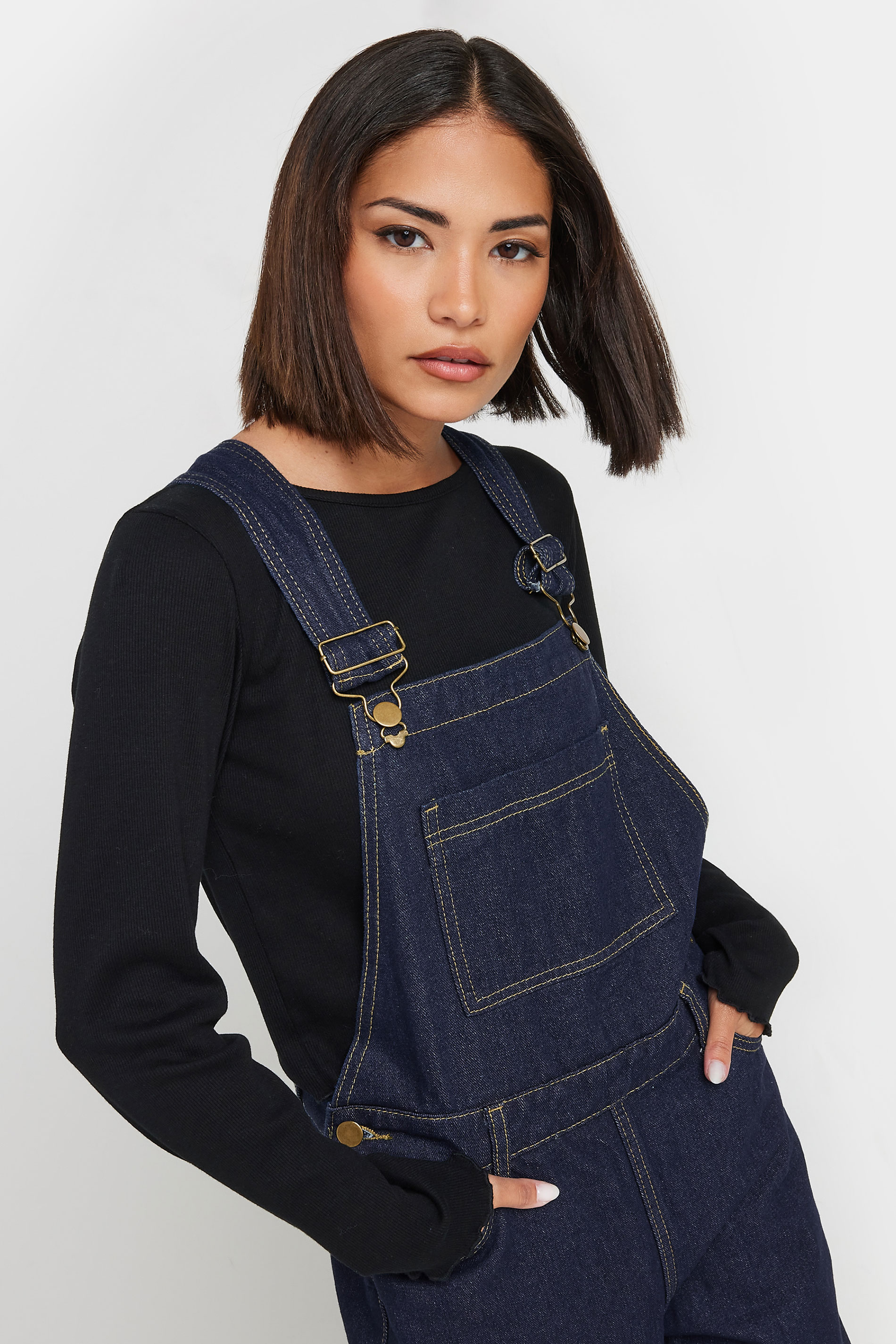 PixieGirl Petite Women's Indigo Blue Straight Leg Cotton Dungarees | PixieGirl 4