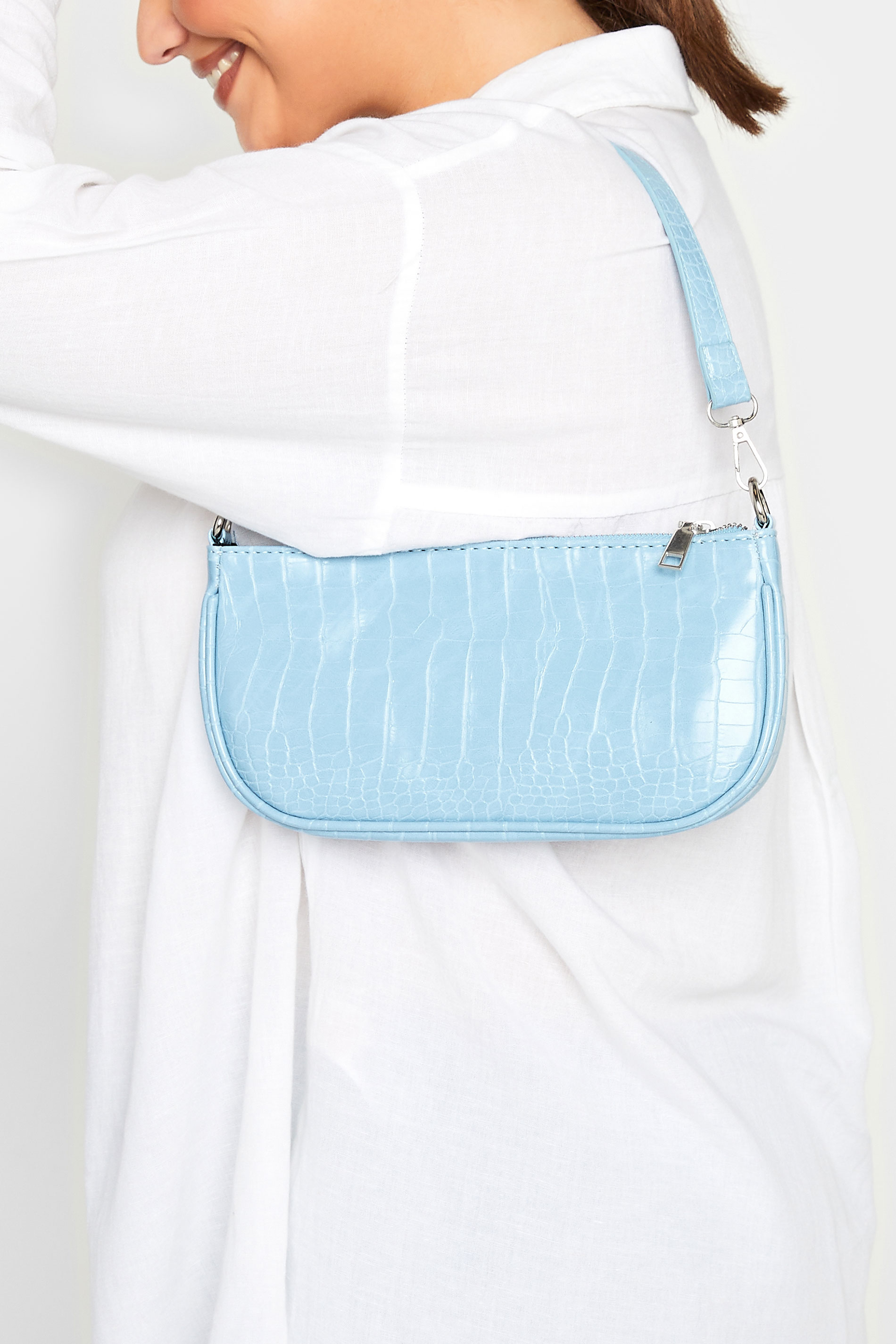 Light Blue Faux Croc Shoulder Bag | Yours Clothing 1