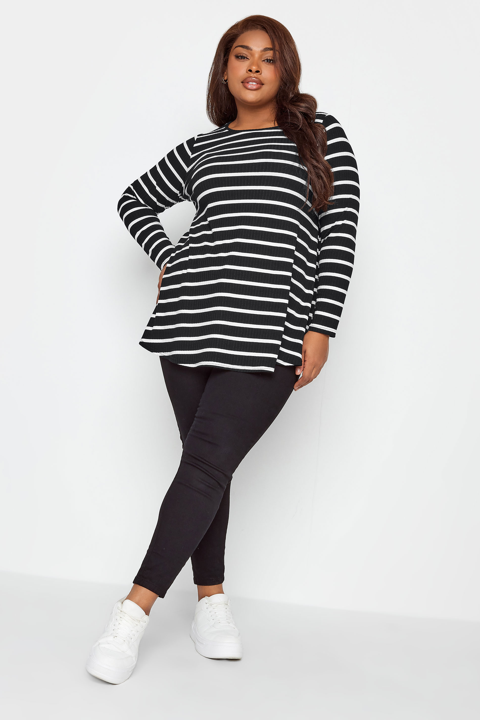 YOURS Curve Plus Size 2 PACK Black & Purple Stripe Ribbed Swing Top | Yours Clothing  3