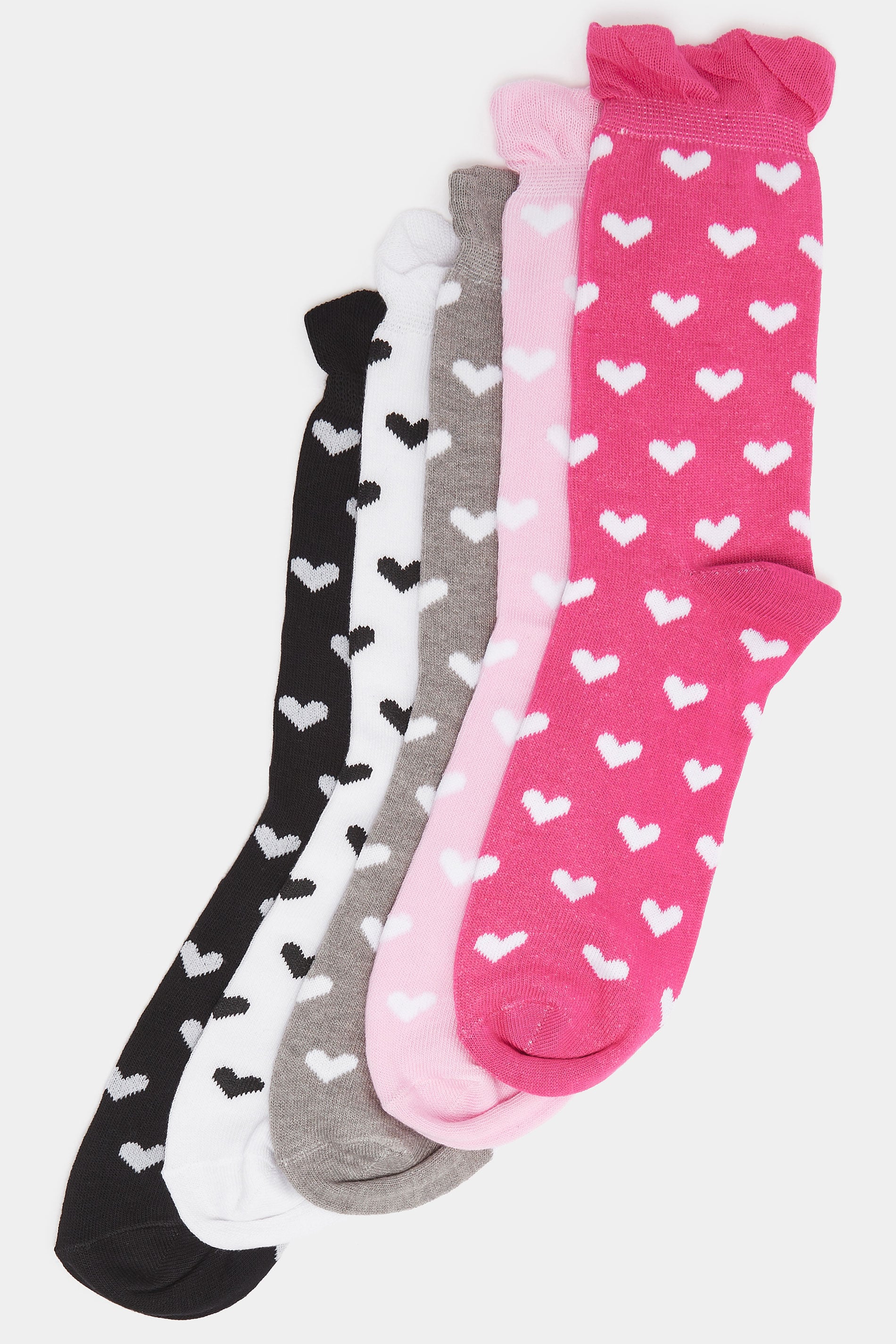 YOURSET 5 PACK Plus Size Pink & Grey Polka Dot Ankle Socks | Yours Clothing 3