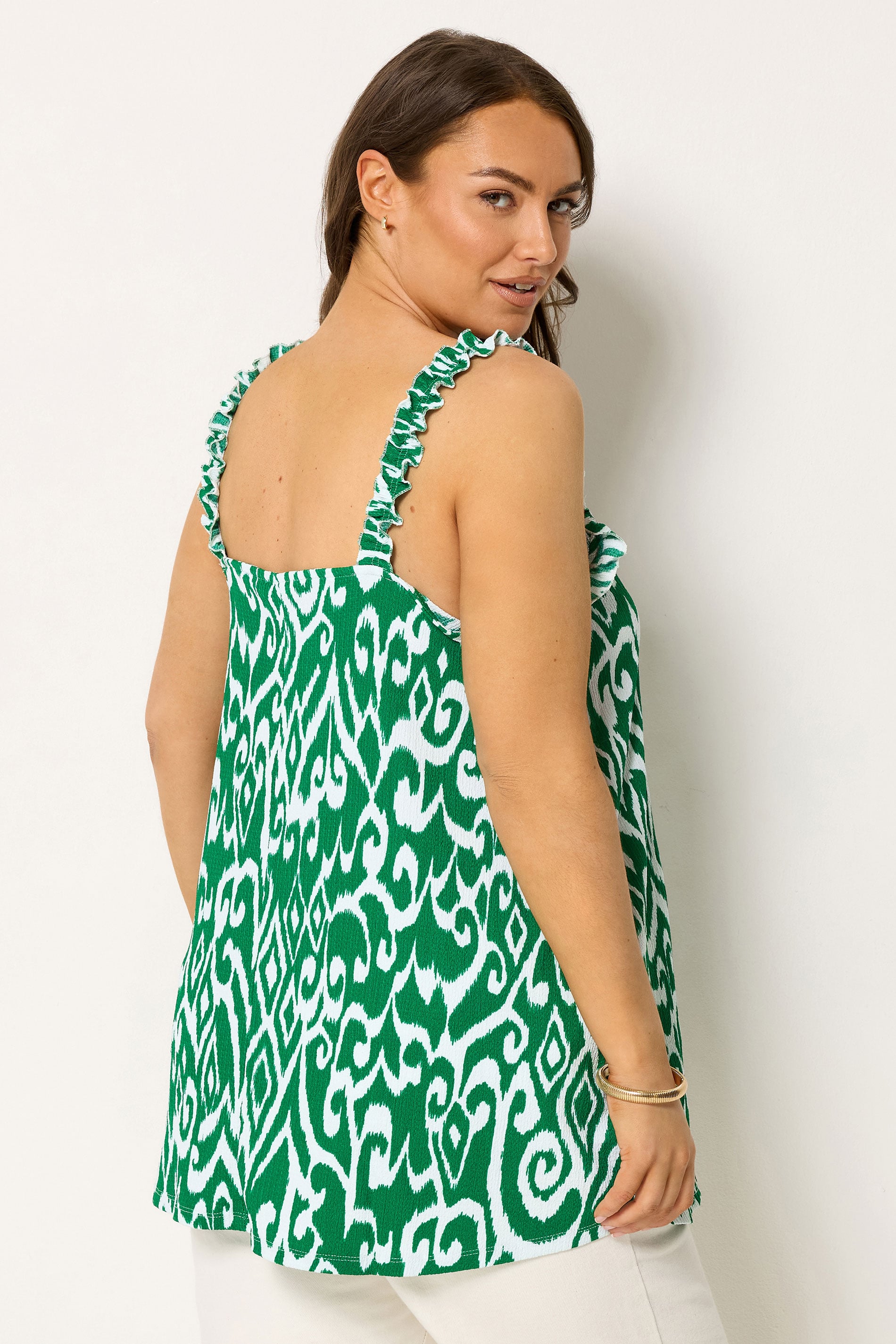 YOURS Plus Size Green Abstract Frill Vest Top | Yours Clothing 2