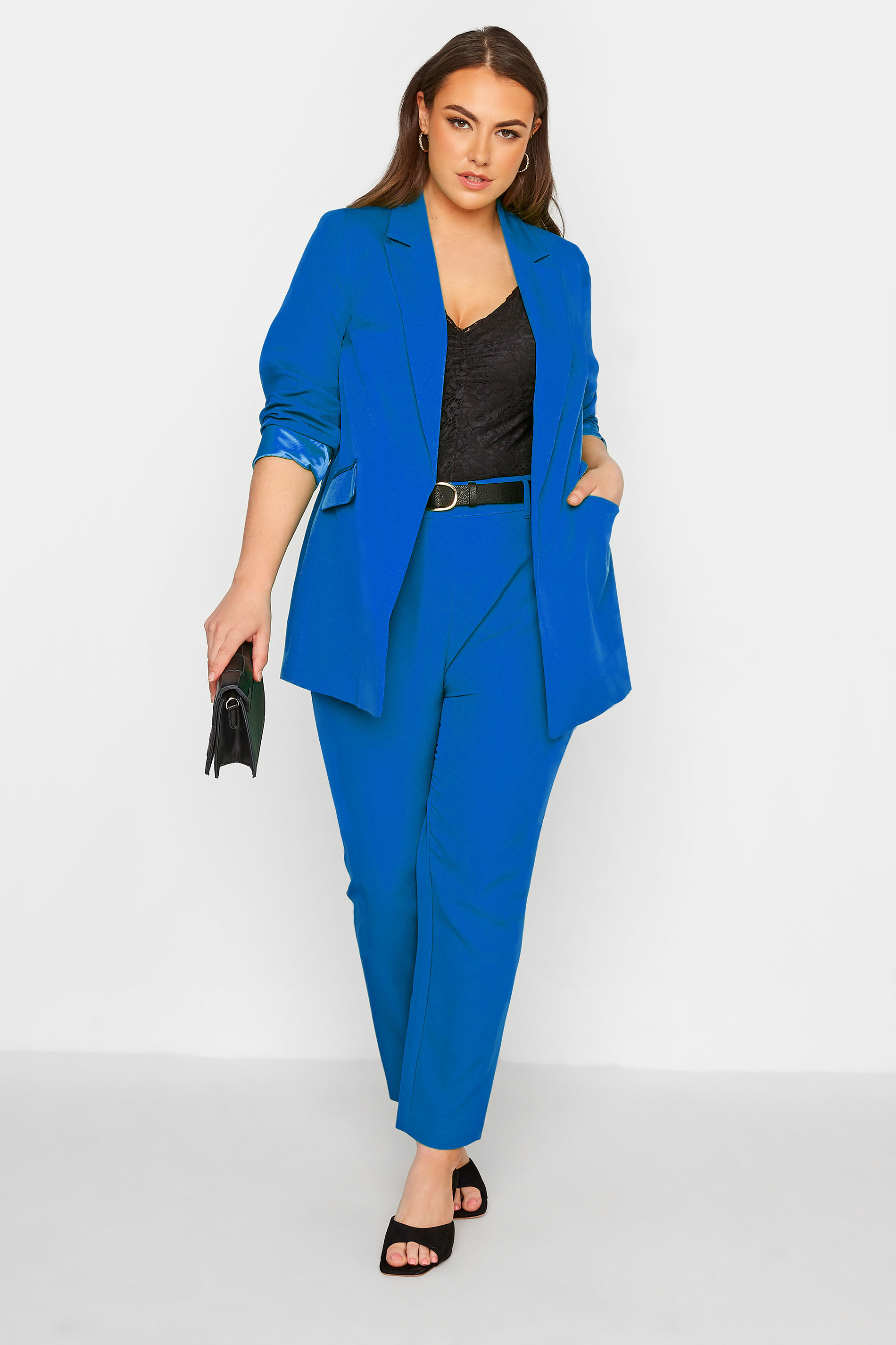 Plus Size Cobalt Blue Lined Blazer | Yours Clothing 2