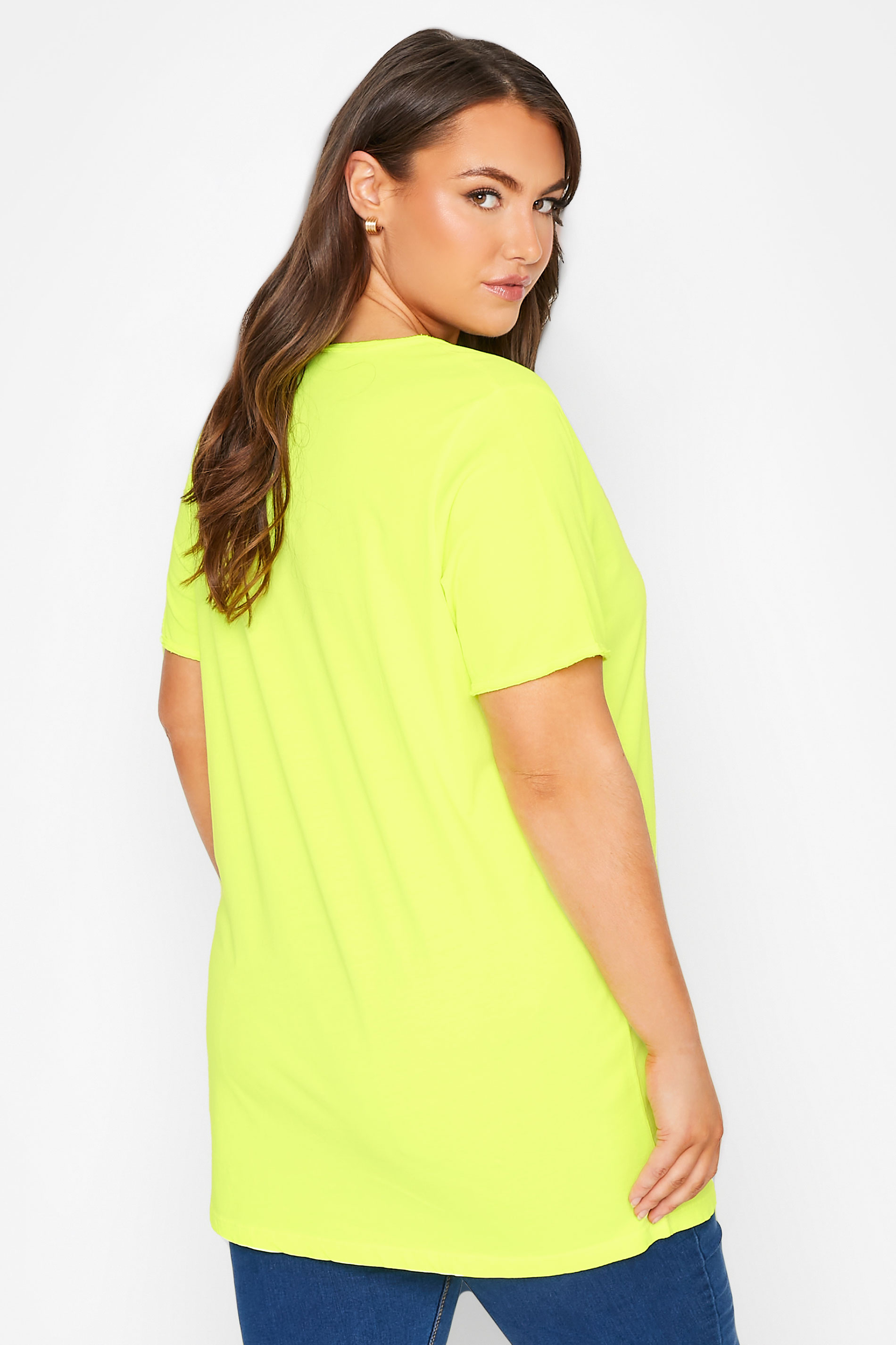 Bright Yellow Raw Edge Basic T-Shirt 