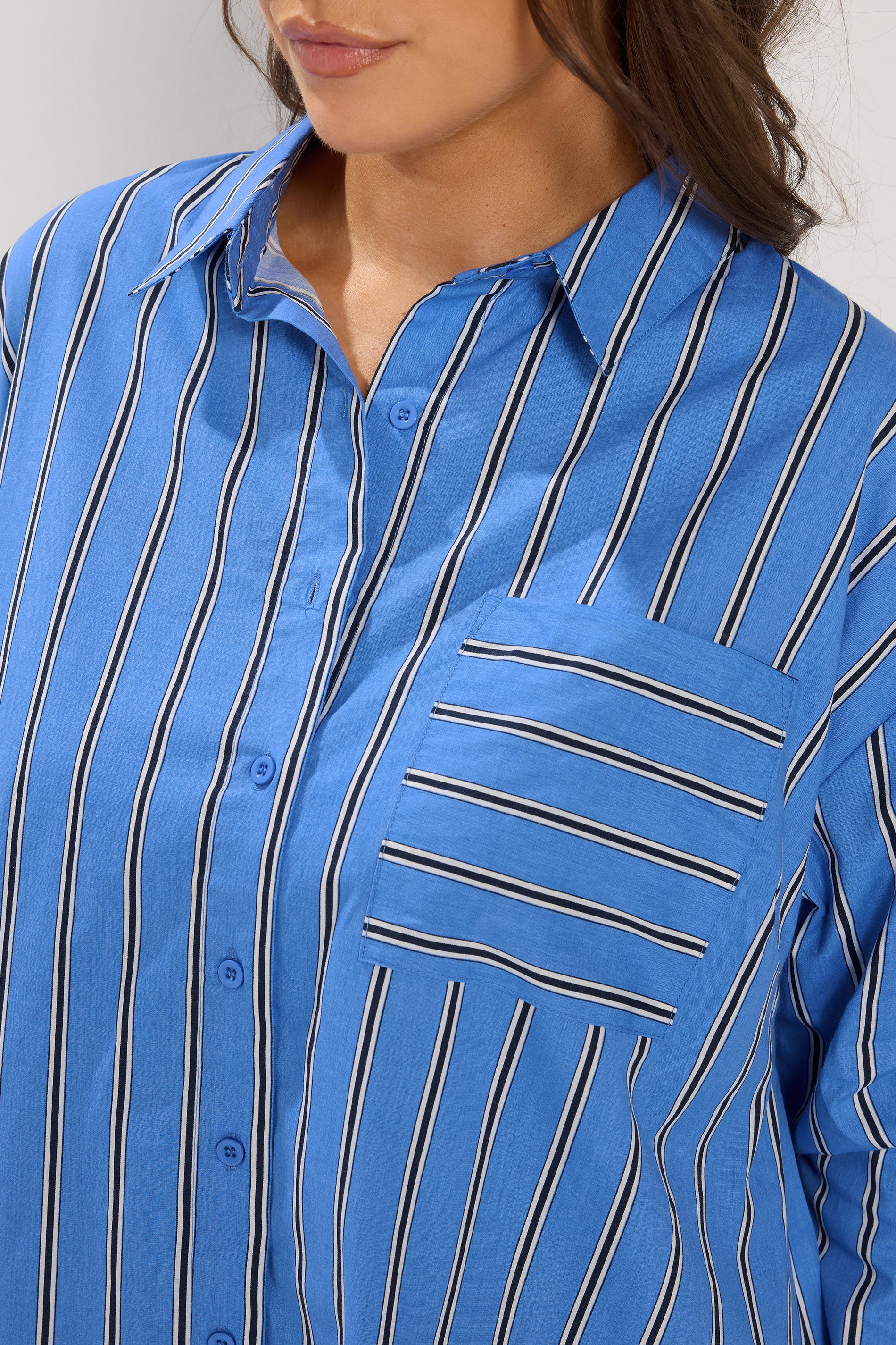 YOURS Plus Size Blue Stripe Button Through Shirt | Yours Clothing 6