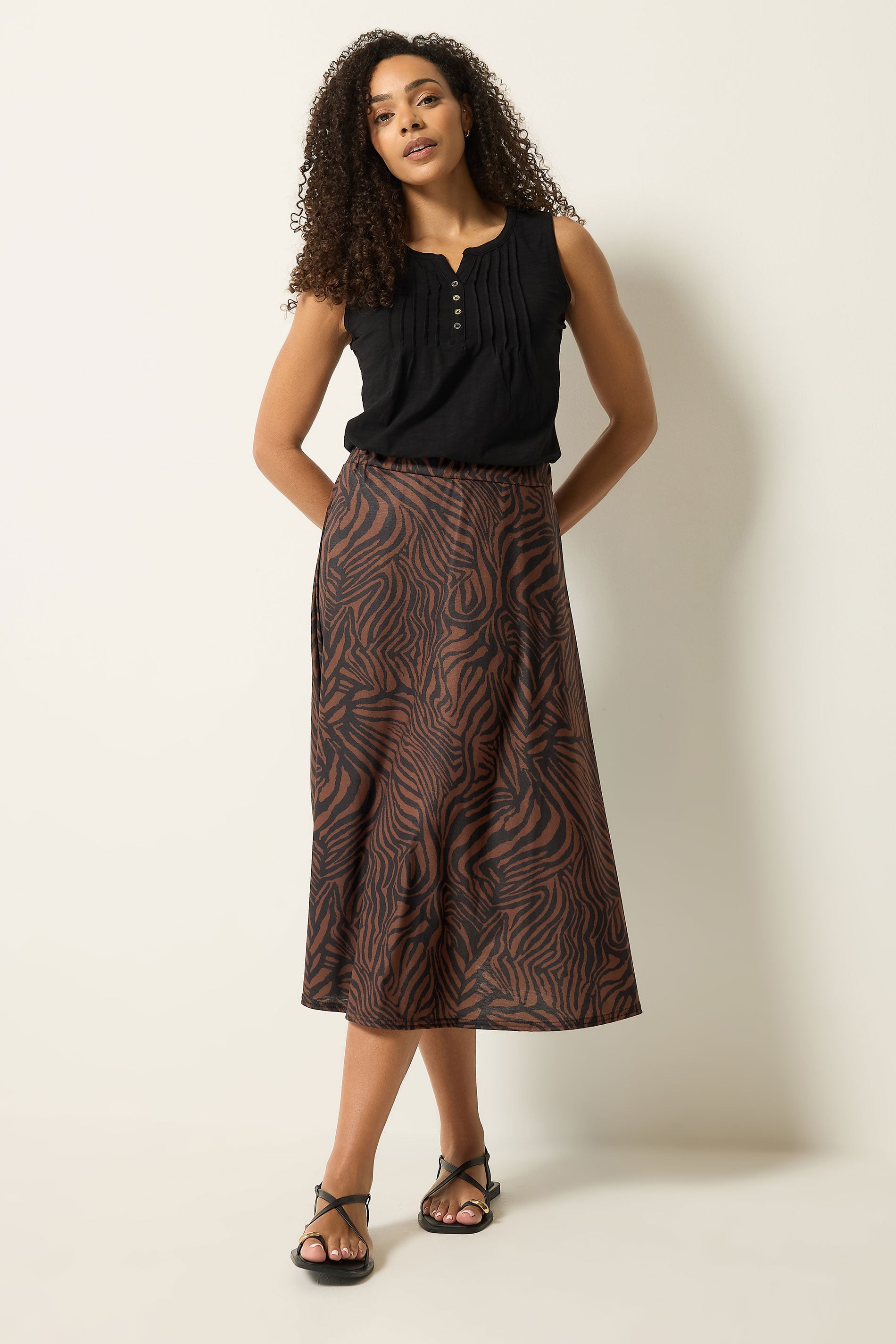 M&Co Brown Zebra Print Midi Skirt | M&Co 2