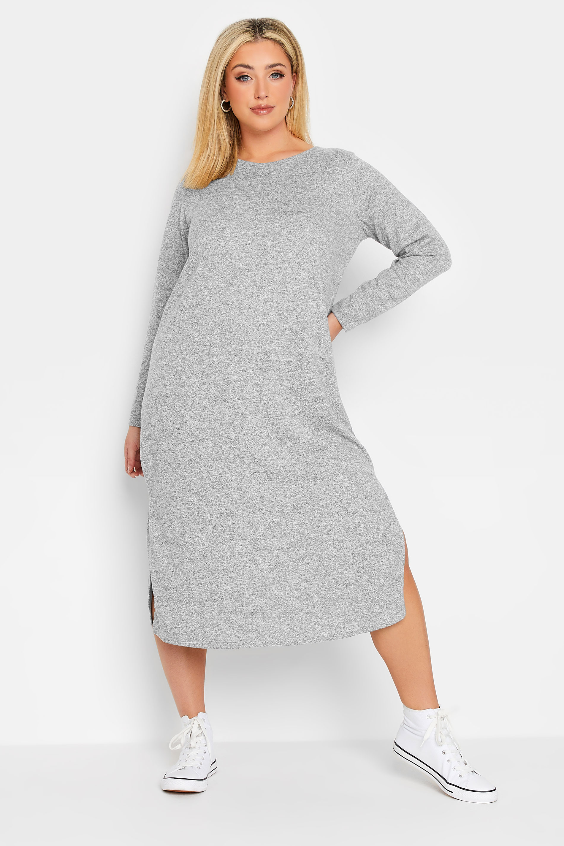Plus Size Curve Grey Soft Touch Jumper Midaxi Dress | Yours Clothing 2