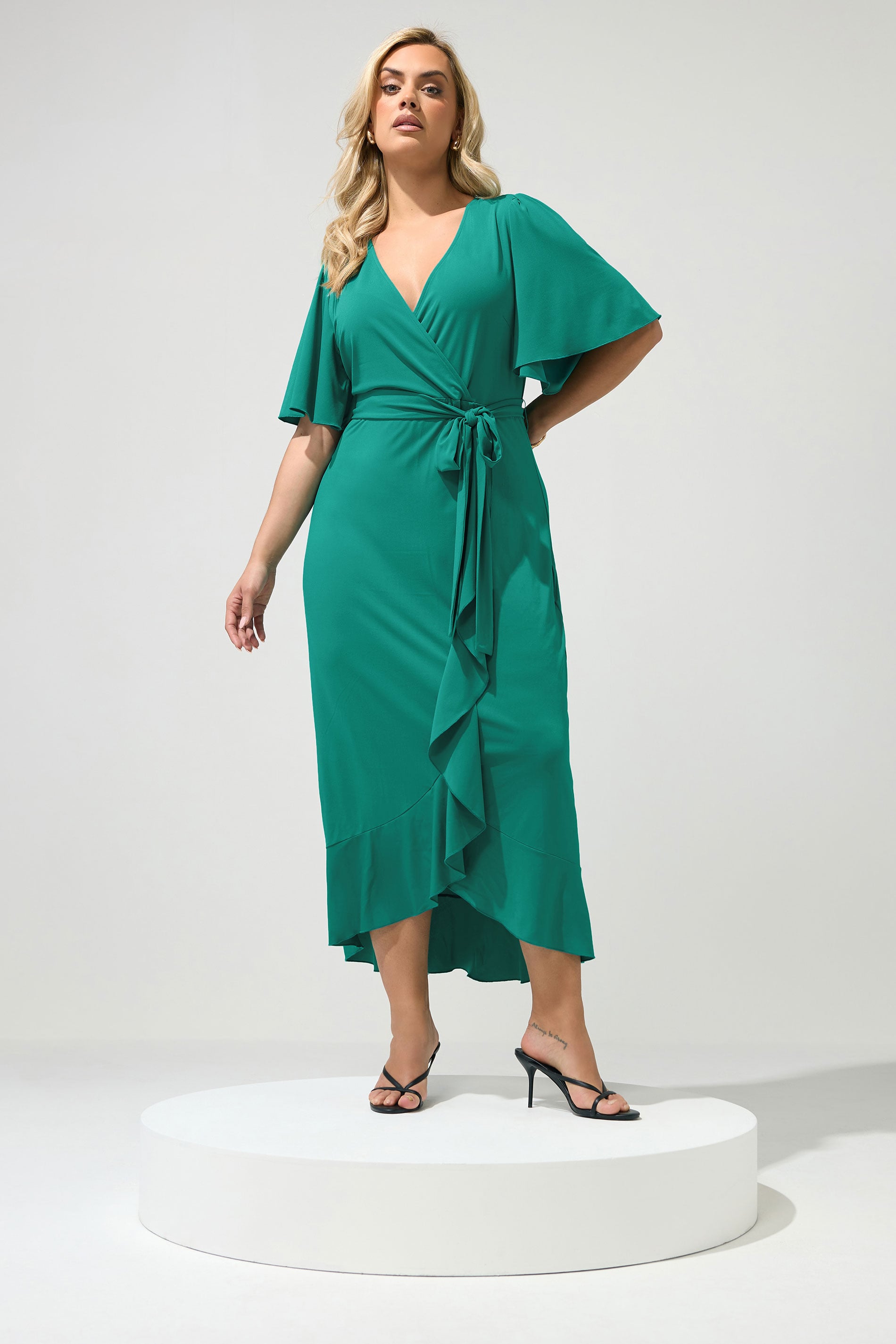YOURS LONDON Plus Size Blue Ruffle Wrap Dress | Yours Clothing 3