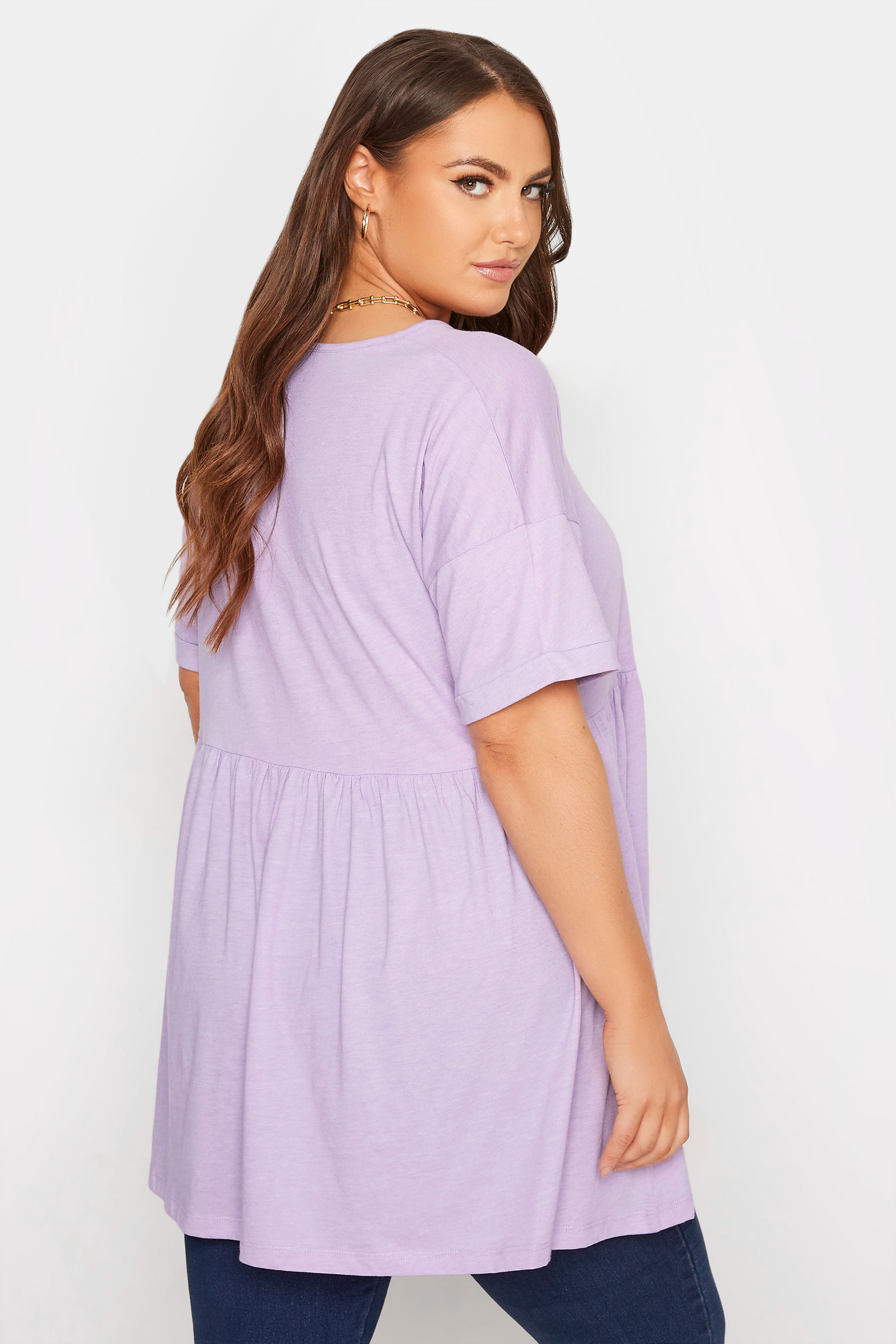 Plus Size Lilac Purple Drop Shoulder Peplum Top | Yours Clothing  3