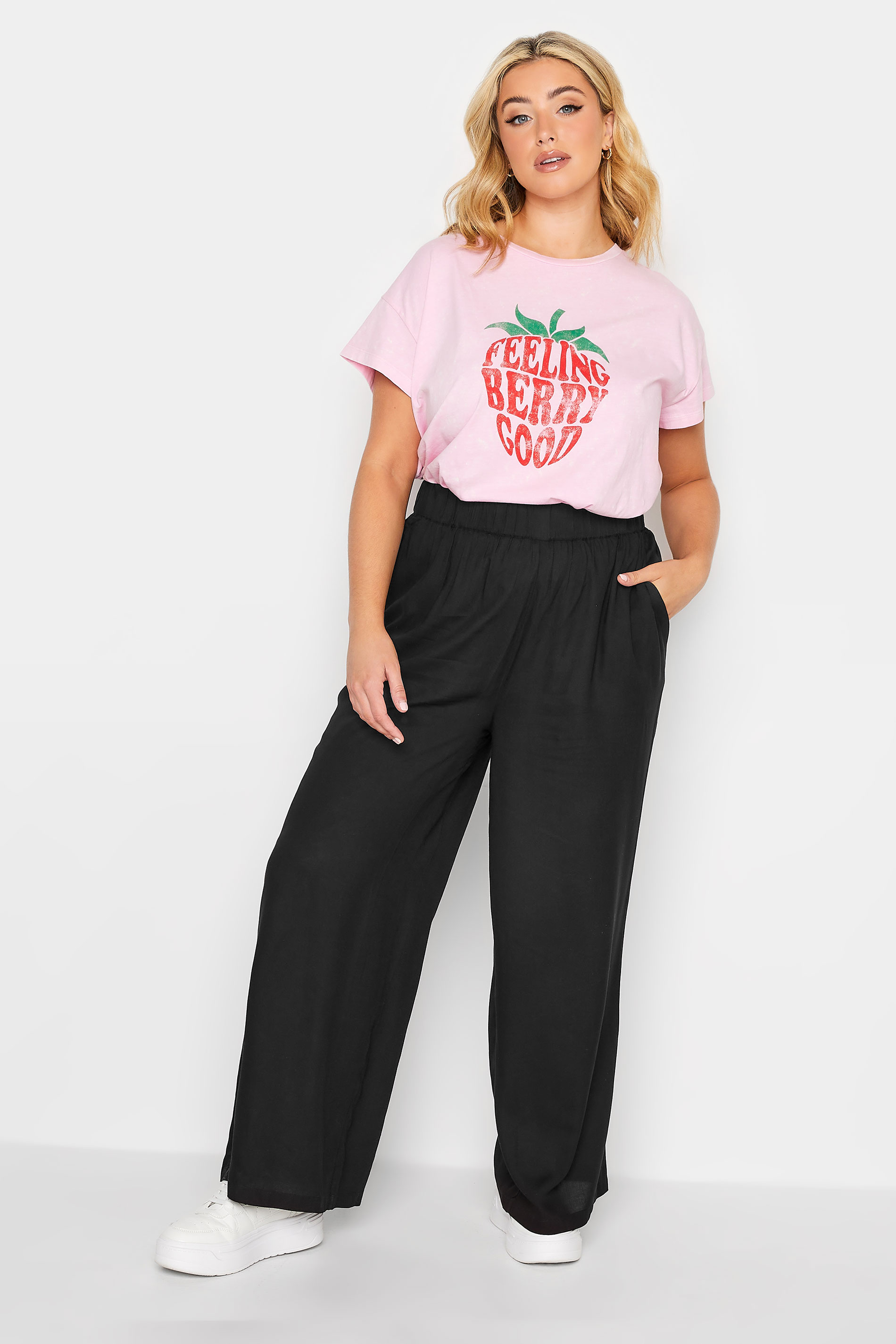 YOURS Plus Size Black Pull-On Wide Leg Trousers | Yours Clothing 2