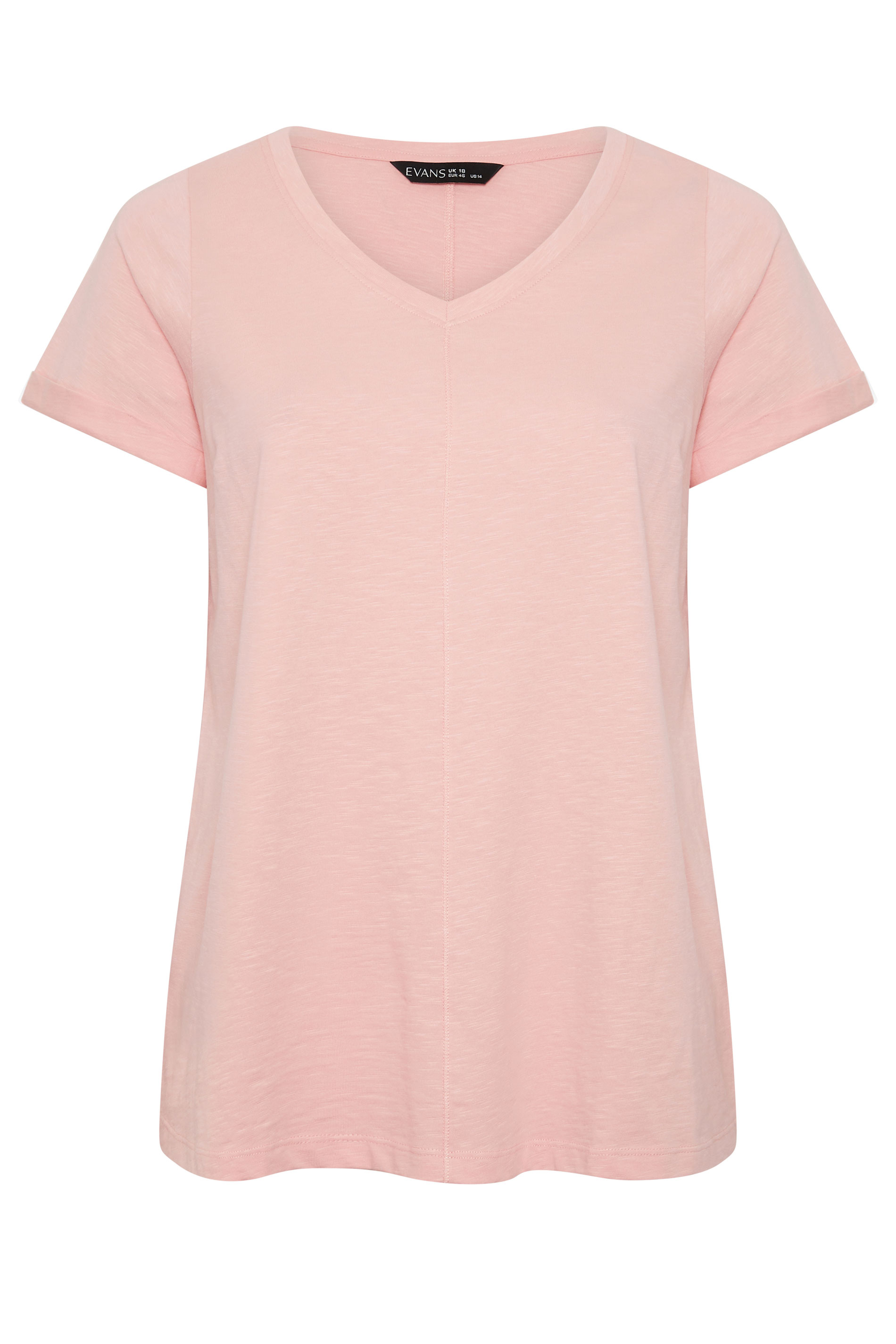 EVANS Plus Size Blush Pink V-Neck Cotton T-Shirt | Evans 5