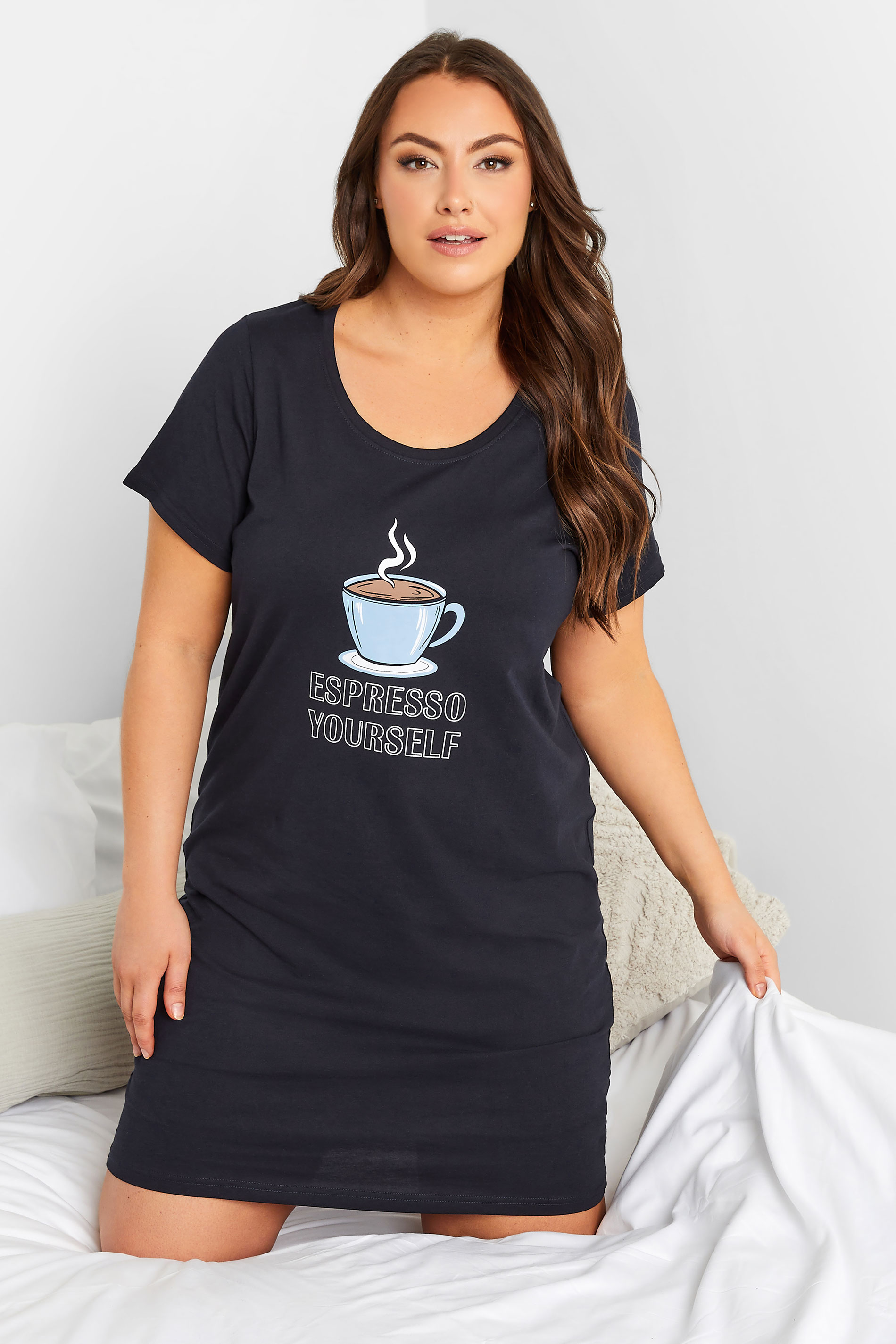 Plus Size Navy Blue 'Espresso Yourself' Slogan Nightdress | Yours Clothing 3