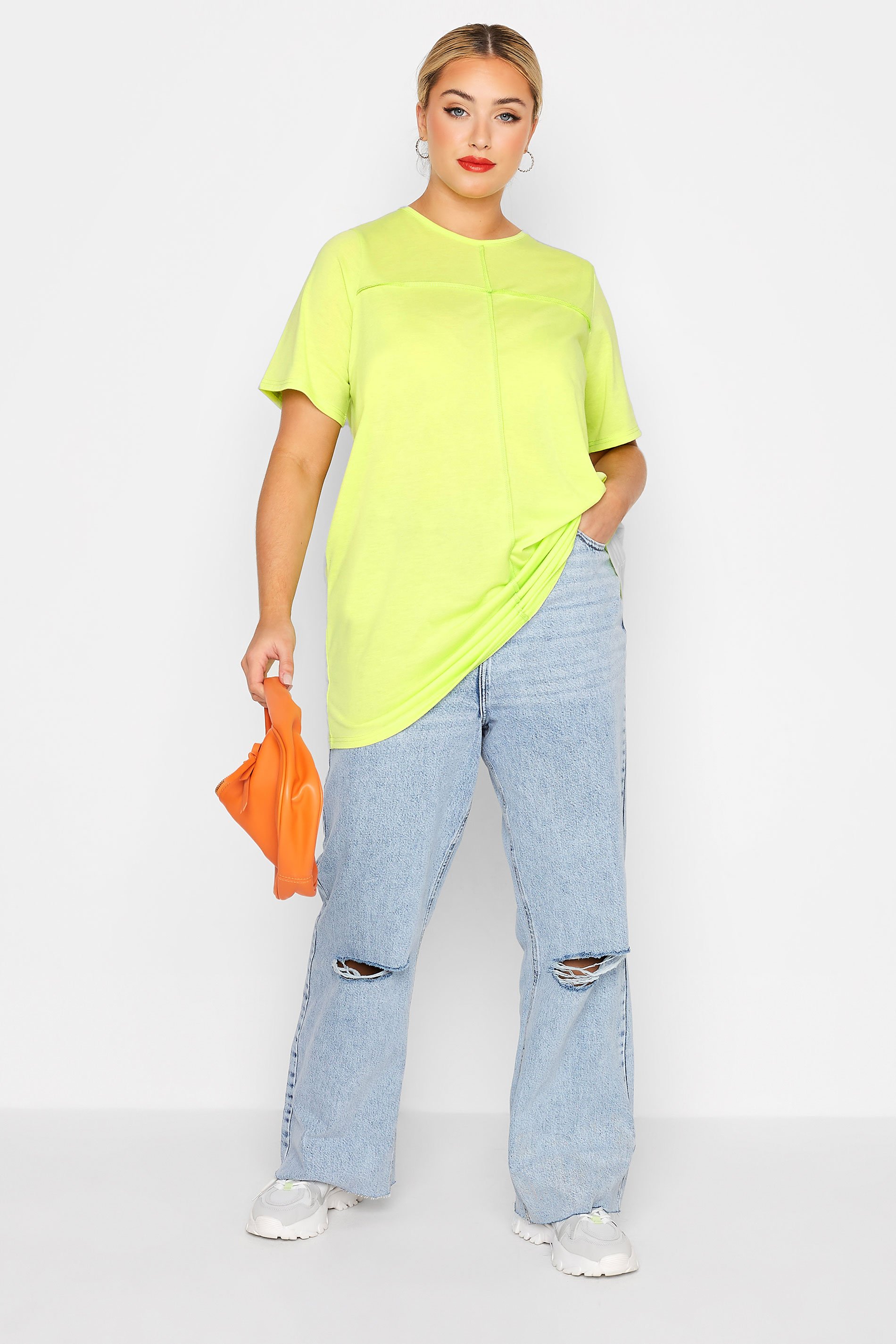 Limited Collection Plus Size Lime Green Exposed Seam T Shirt Yours