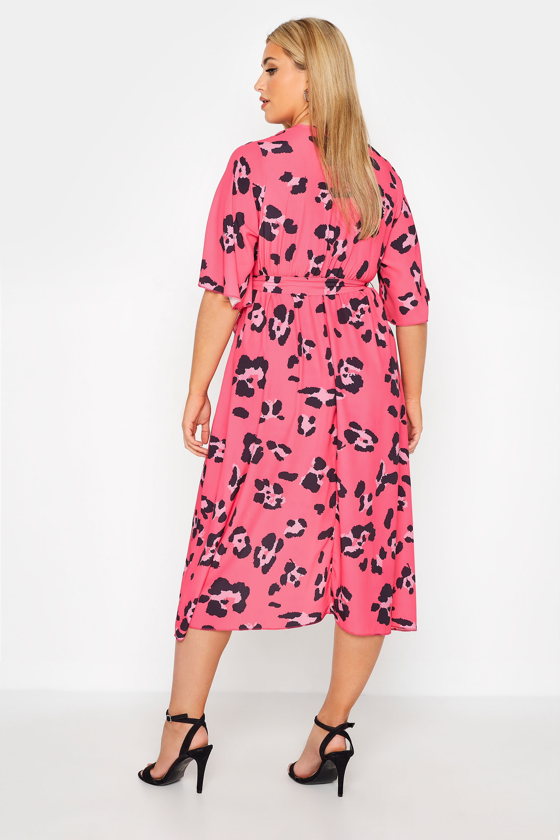 YOURS LONDON Plus Size Bright Pink Leopard Print Midi Wrap Dress | Yours Clothing 3