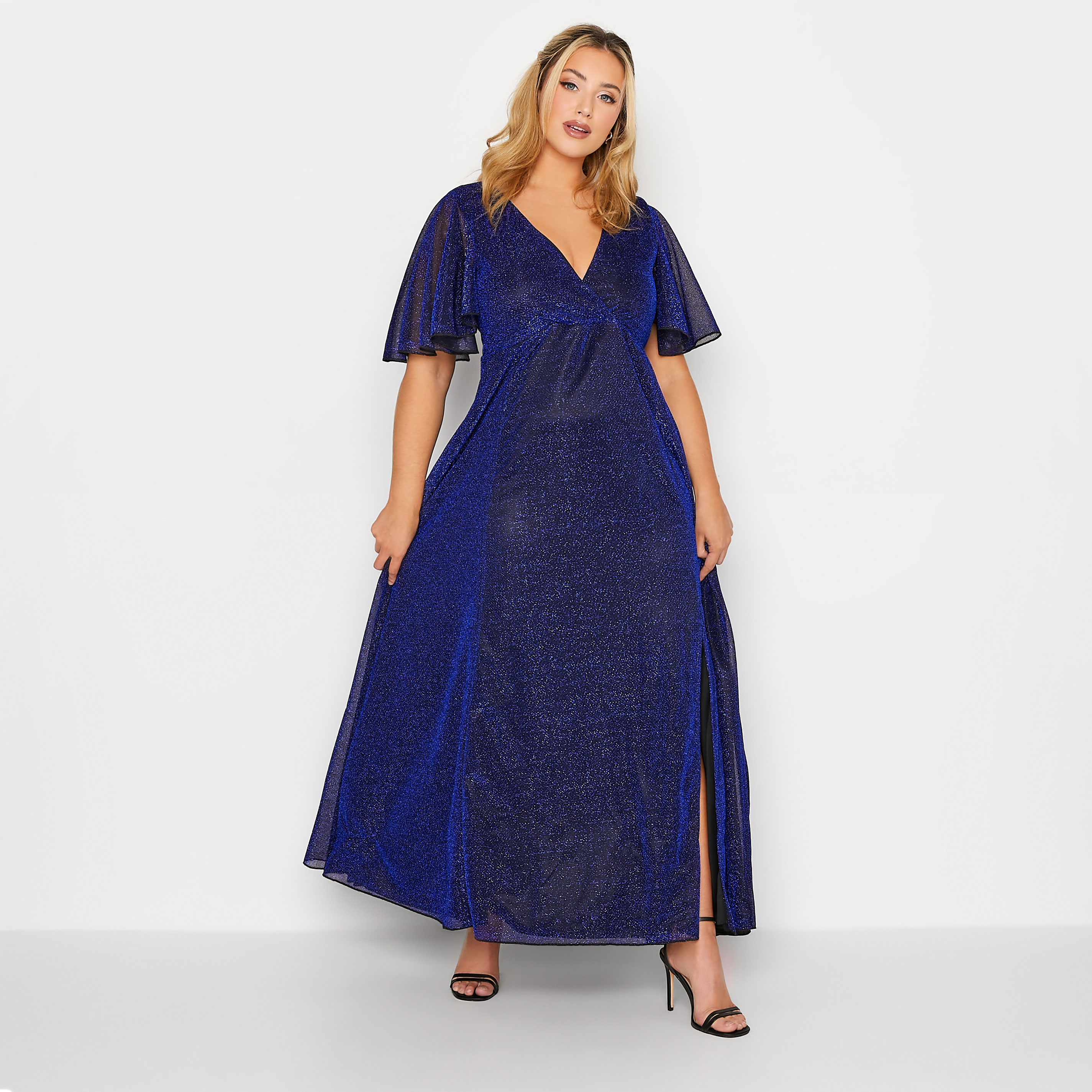 YOURS LONDON Plus Size Blue Glitter Maxi Dress | Yours Clothing 2