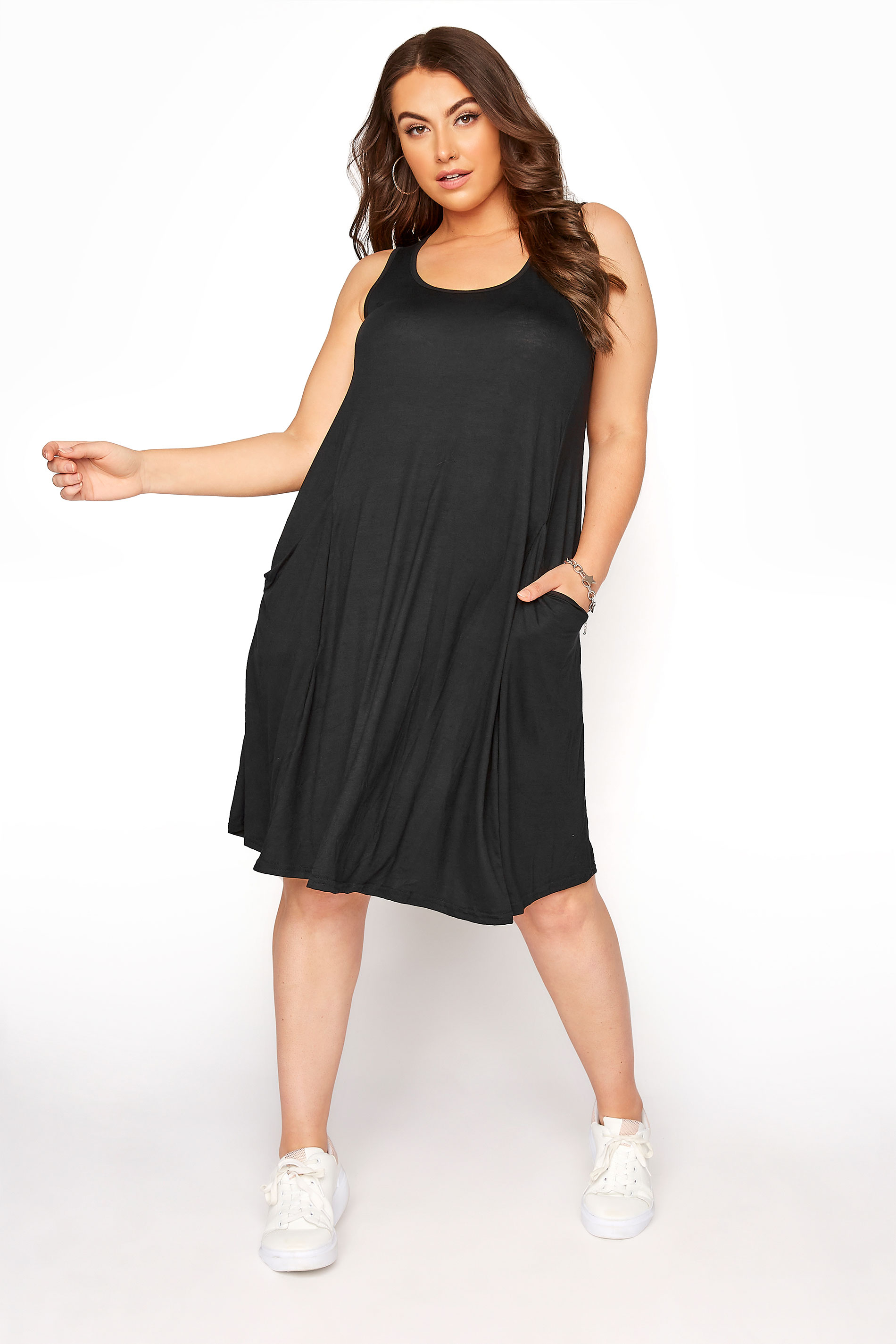 Black Sleeveless Drape Pocket Dress | Yours Clothing