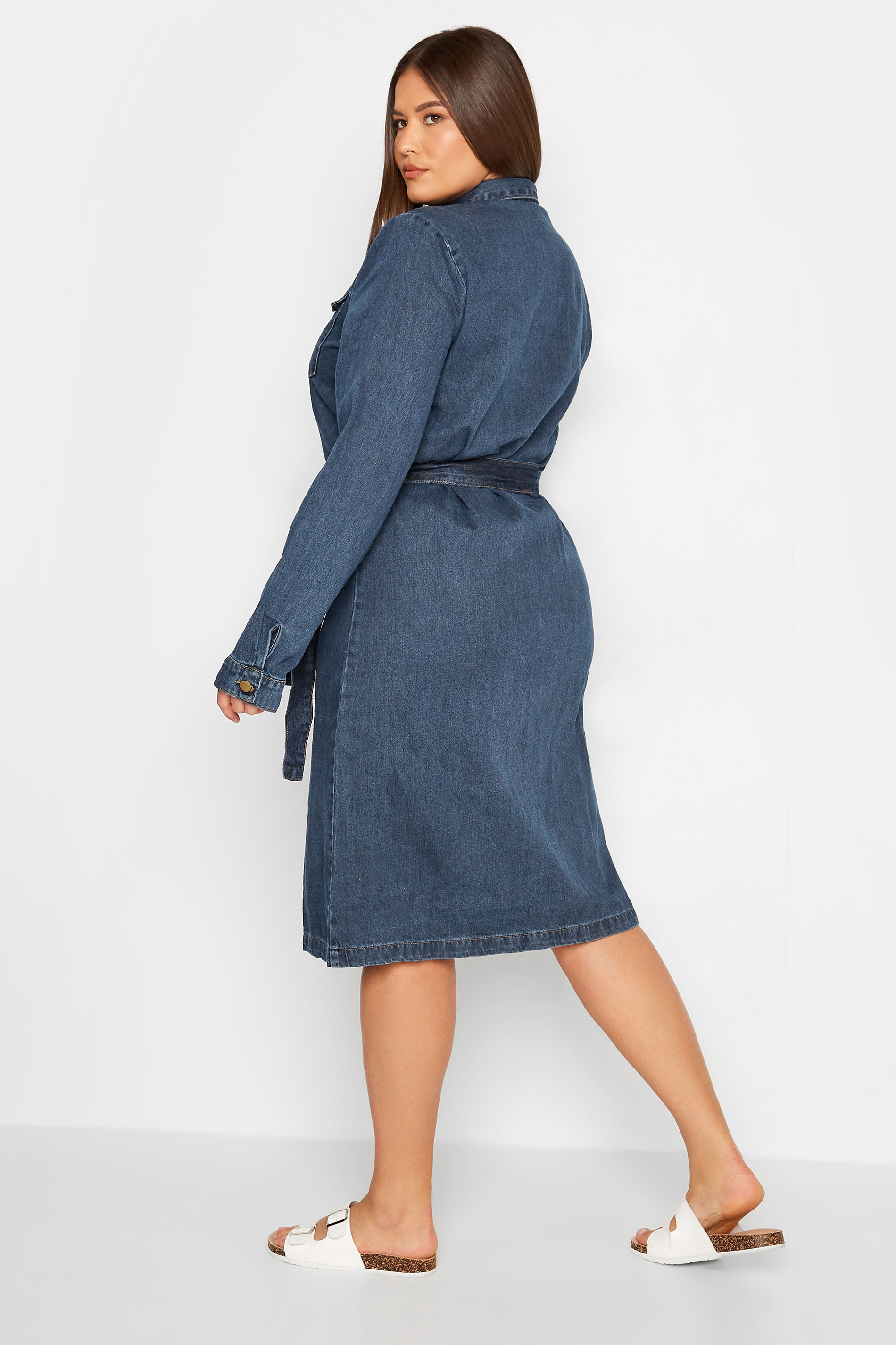 LTS Tall Women's Blue Denim Midi Shirt Dress | Long Tall Sally 3