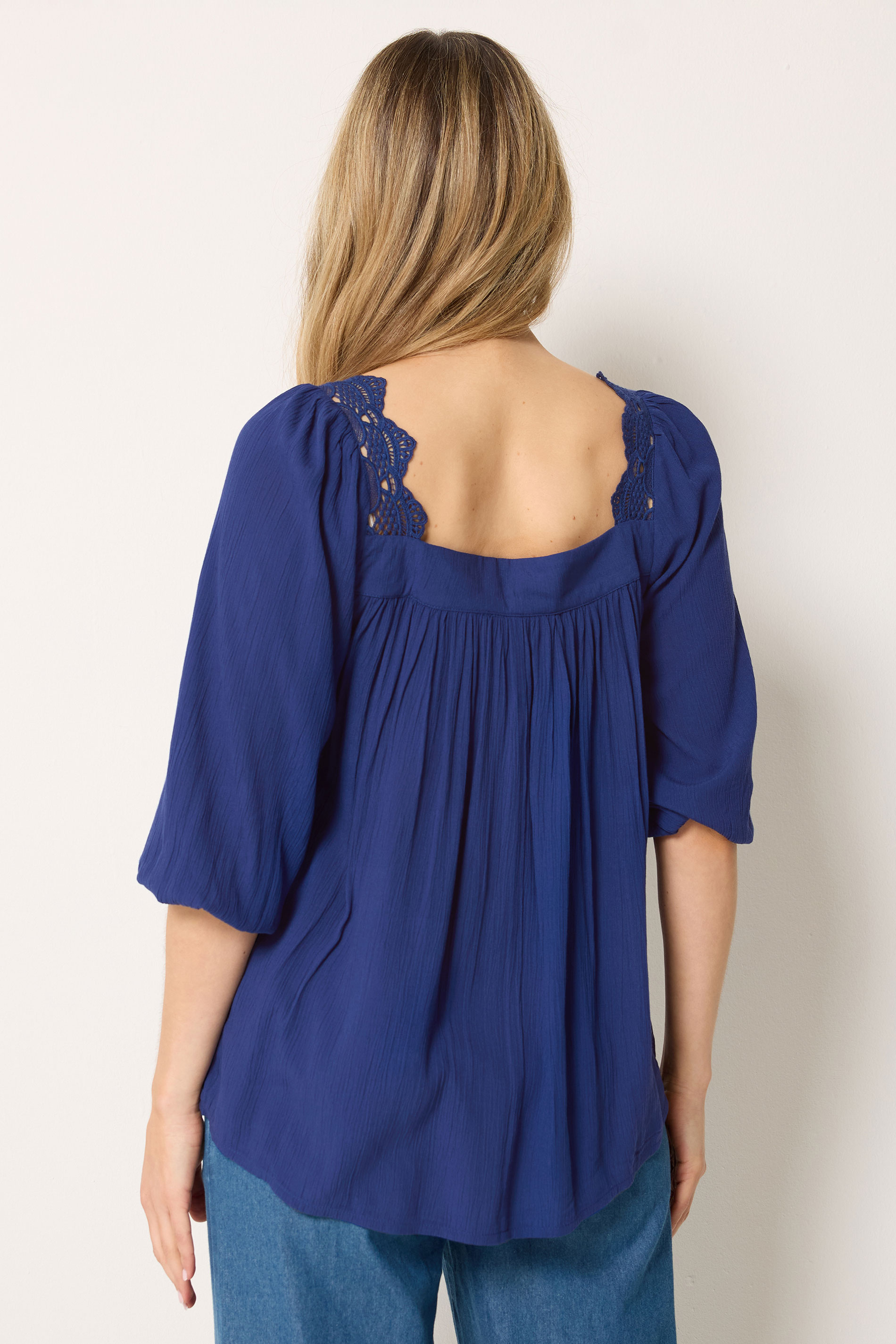LTS Tall Women's Blue Square Neck Textured Top | Long Tall Sally 2