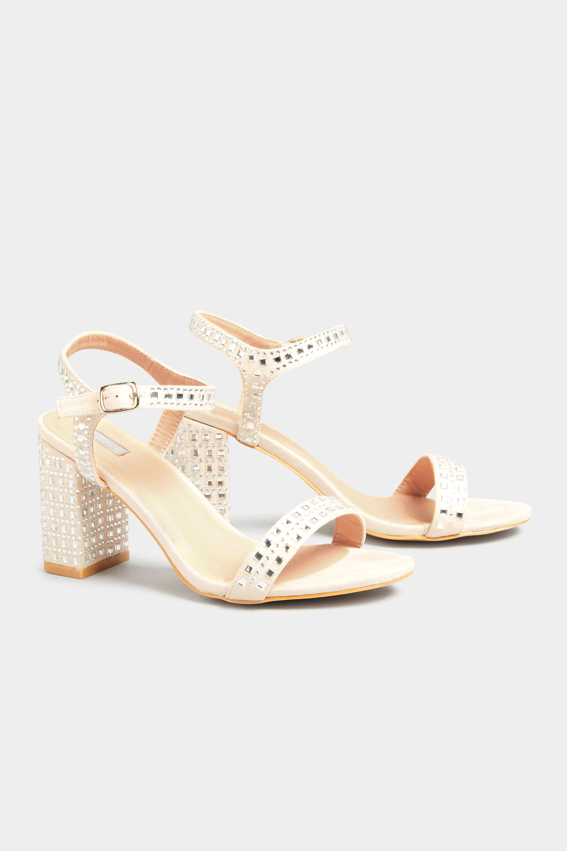 LIMITED COLLECTION Cream Diamante Strappy Heels In Extra Wide EEE Fit 1