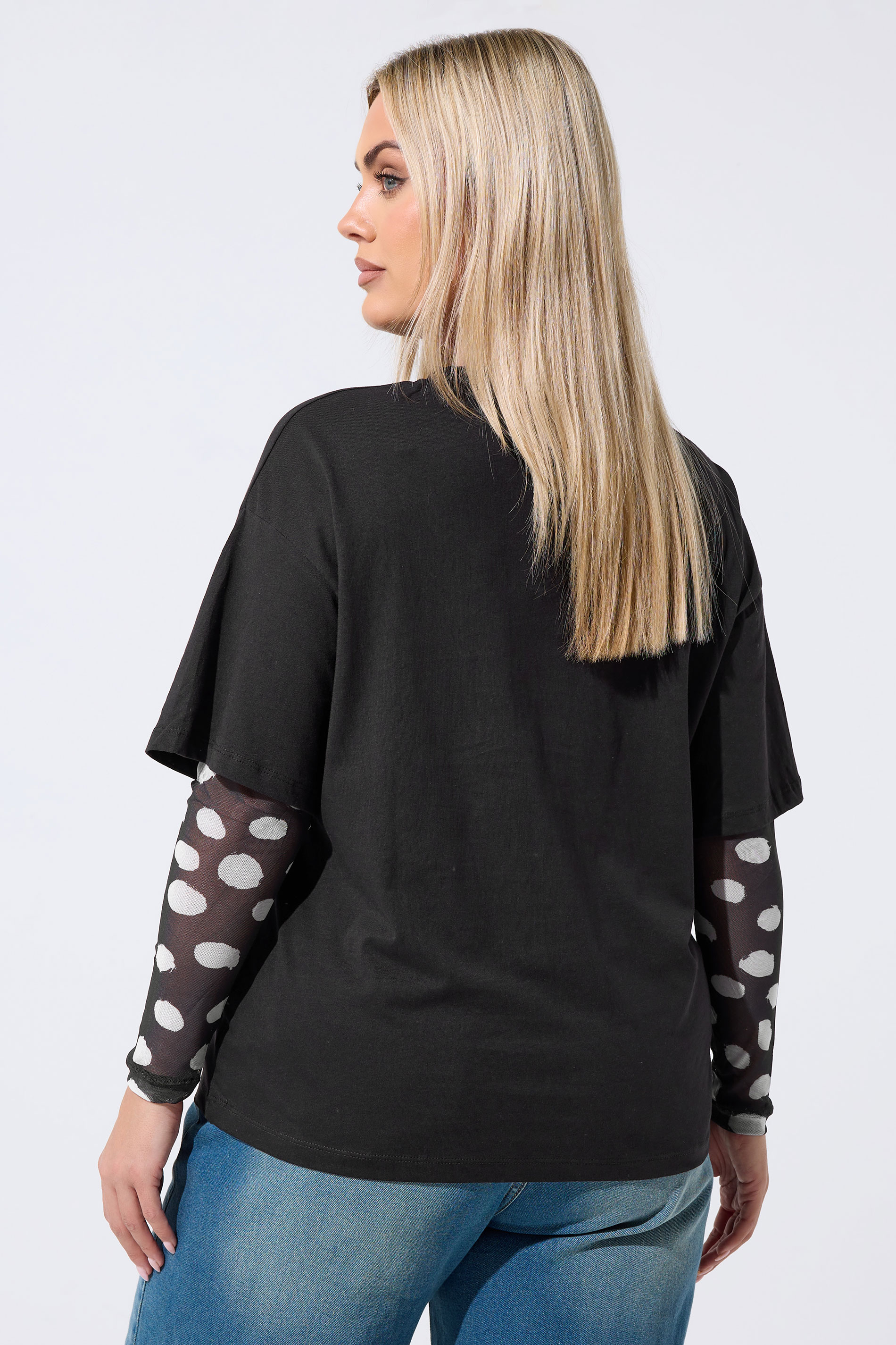 LIMITED COLLECTION Plus Size Black Polka Dot Sleeve T-Shirt | Yours Clothing 2