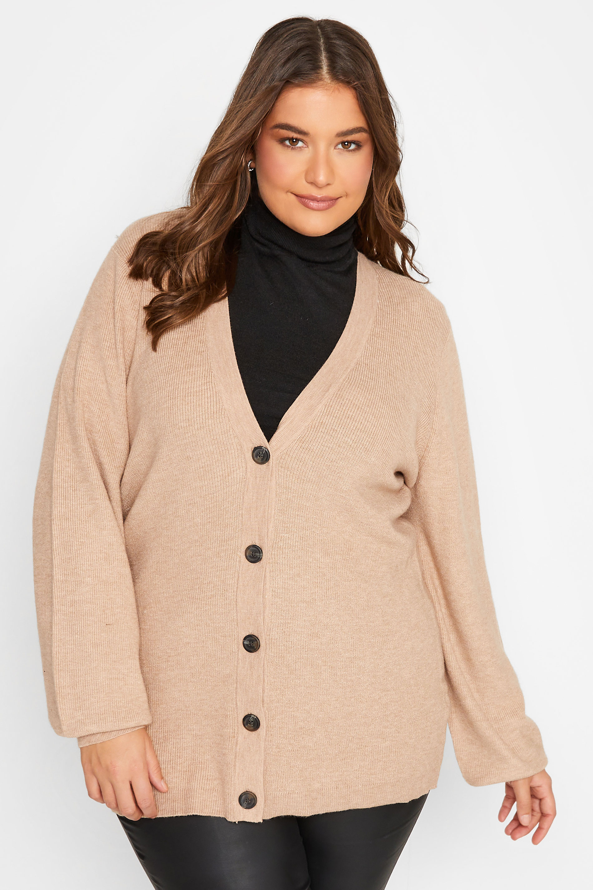 Tall Women's LTS Beige Brown Knitted Cardigan | Long Tall Sally 1