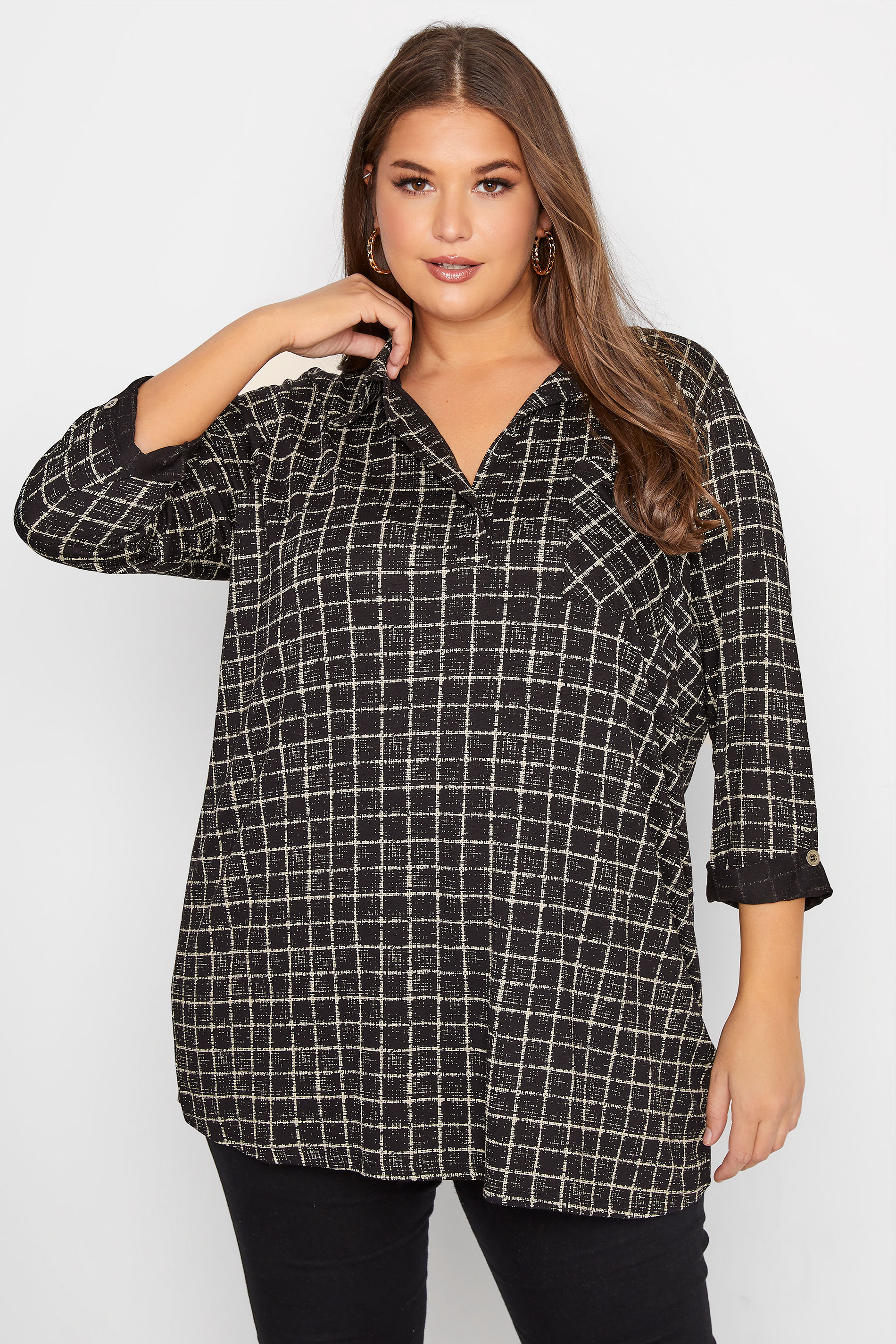 Curve Black Check Rugby Collar Top_A.jpg