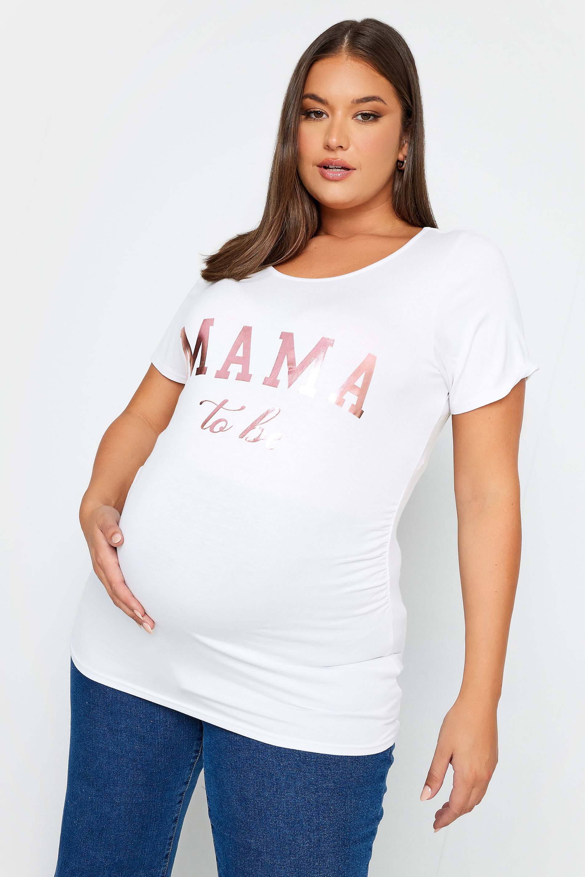 BUMP IT UP MATERNITY Plus Size White 'Mama To Be' Slogan T-shirt | Yours Clothing 1