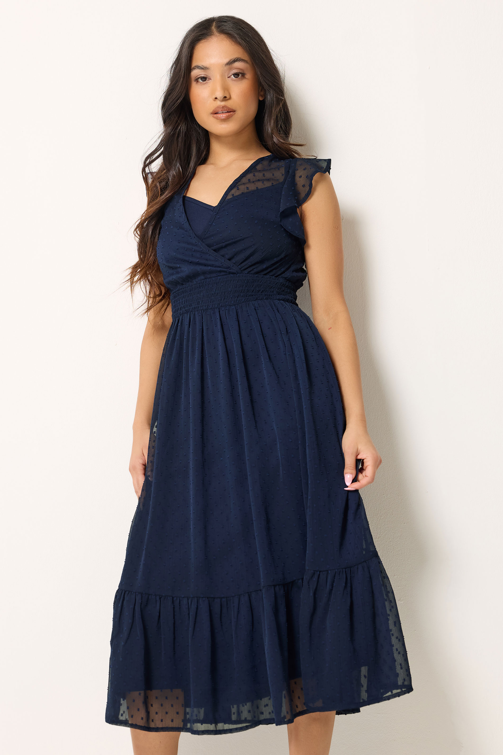 PixieGirl Petite Women's Navy Blue Dobby Maxi Dress | PixieGirl 2