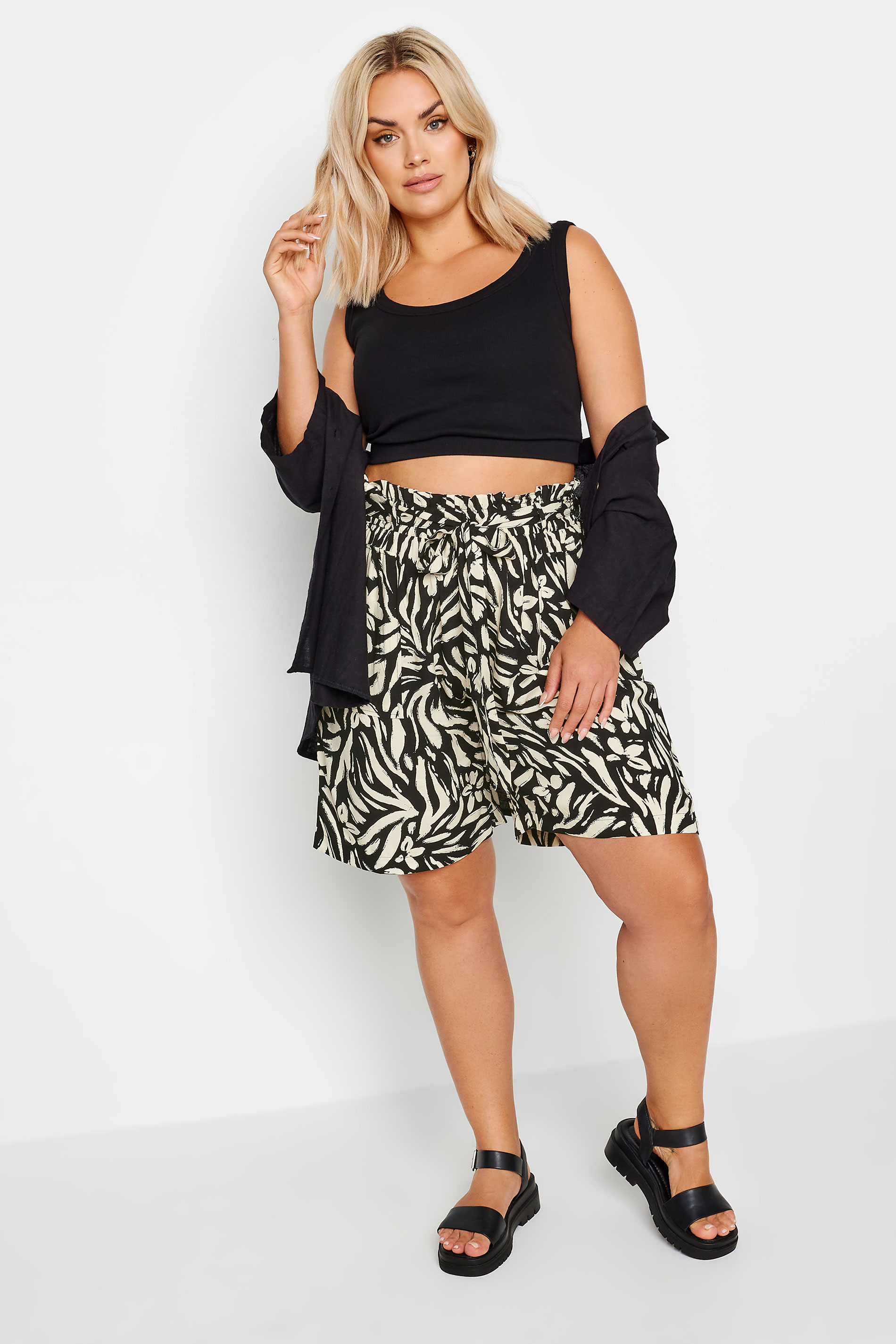 YOURS Plus Size Black Zebra Print Paperbag Shorts | Yours Clothing 1
