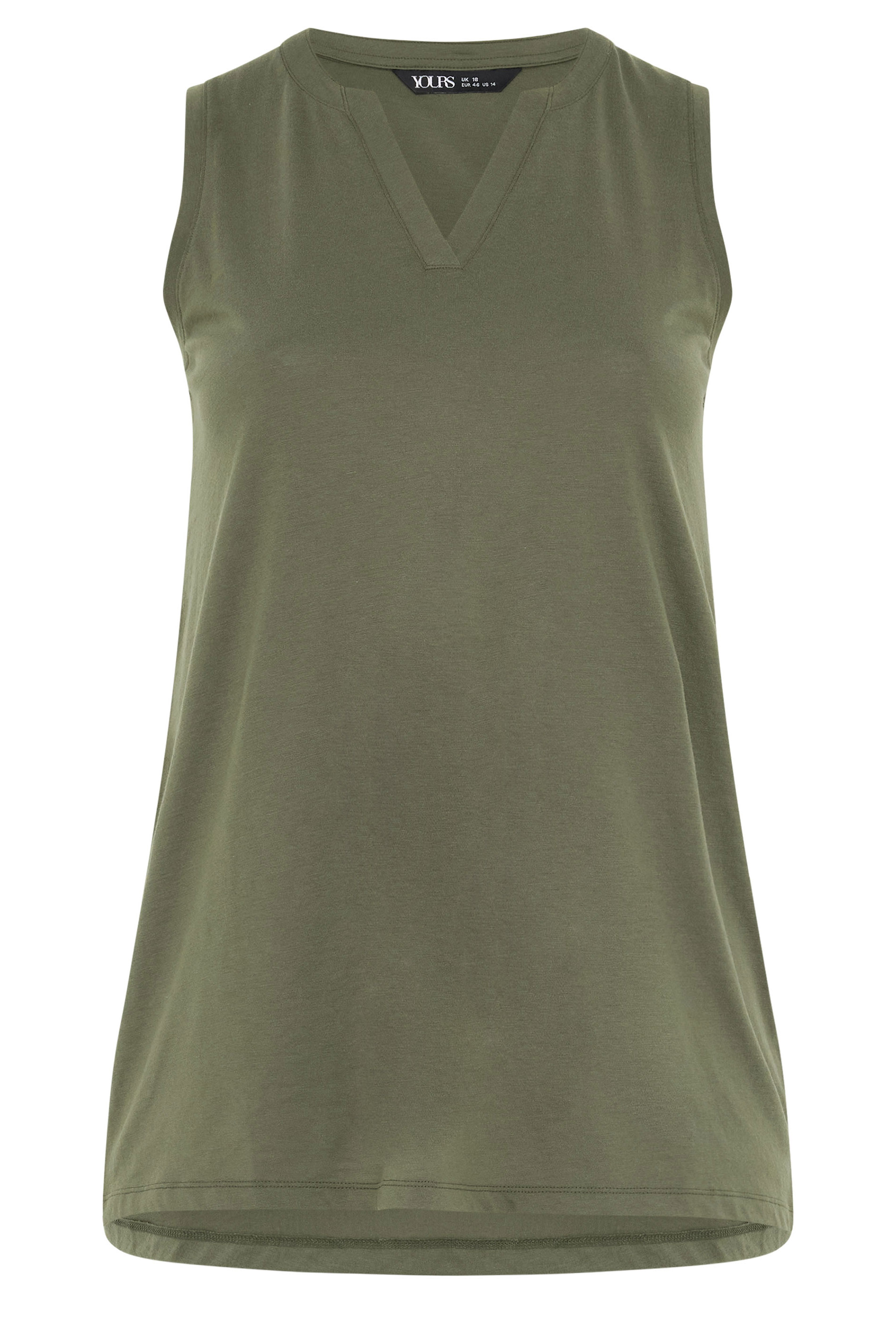 YOURS Plus Size Khaki Green Notch Neck Vest Top | Yours Clothing 5