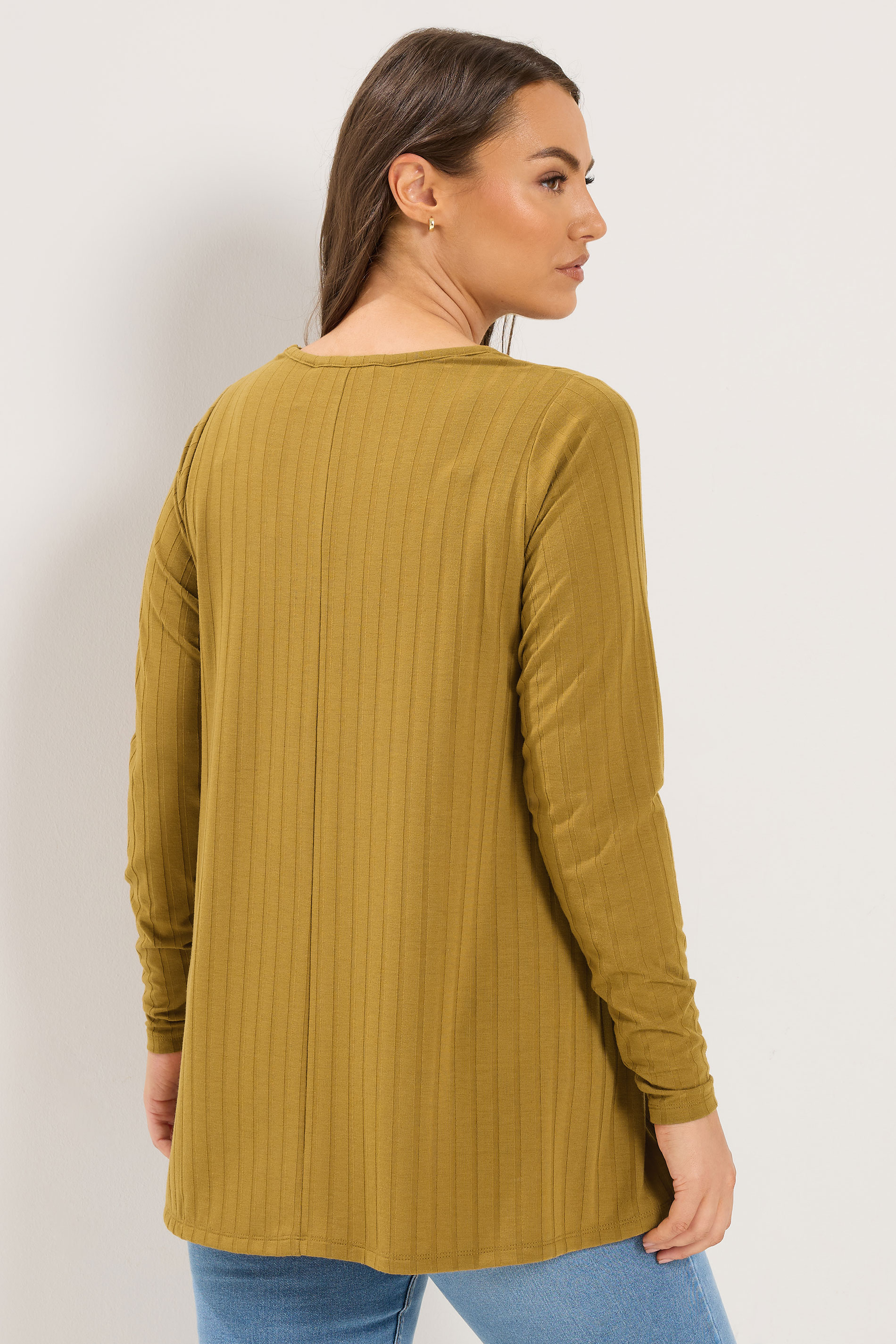 YOURS Plus Size Yellow Ribbed Long Sleeve Top | Yours Clothing 2