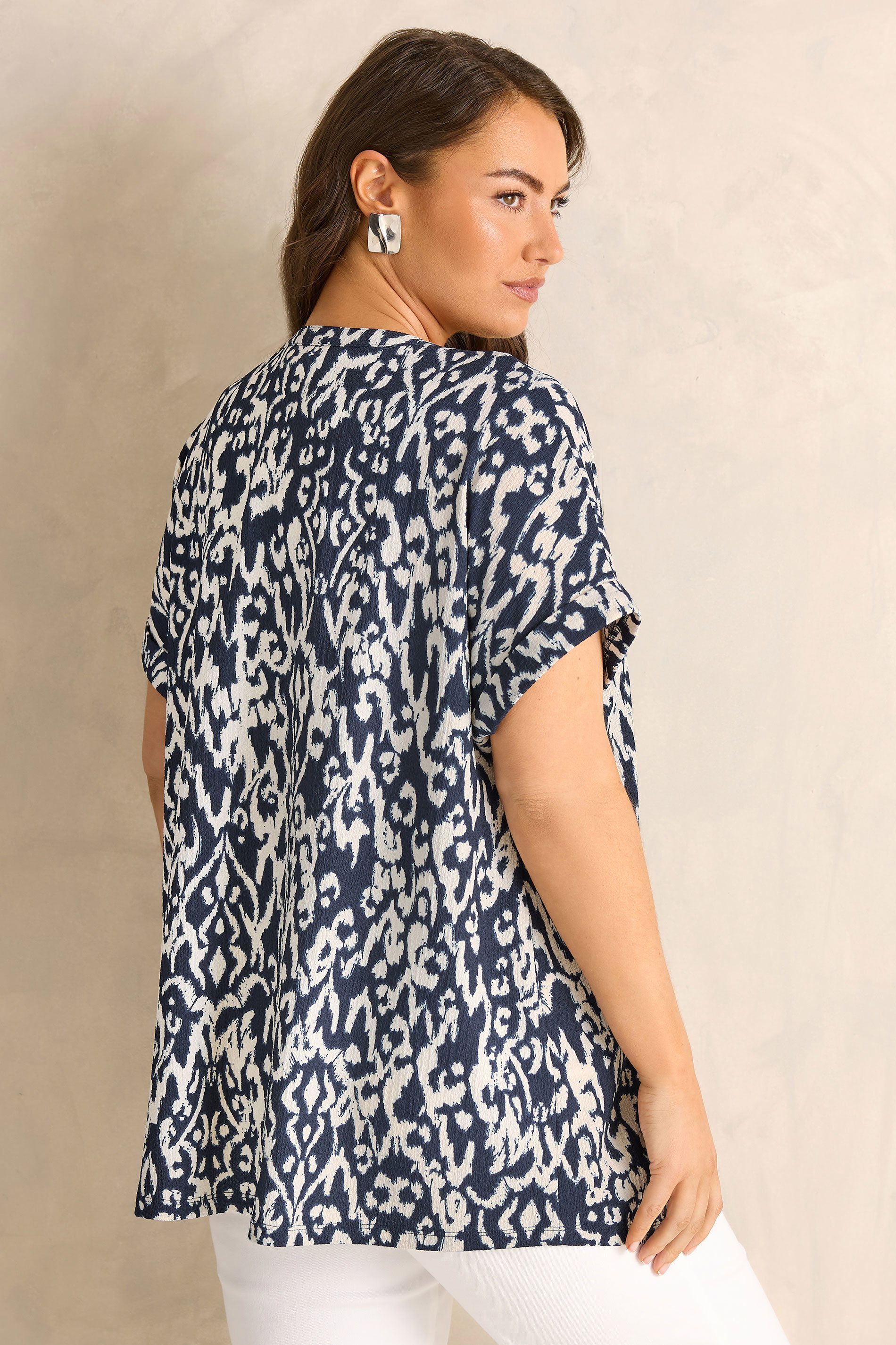 EVANS Plus Size Navy Blue Ikat Print Shirt | Evans  2
