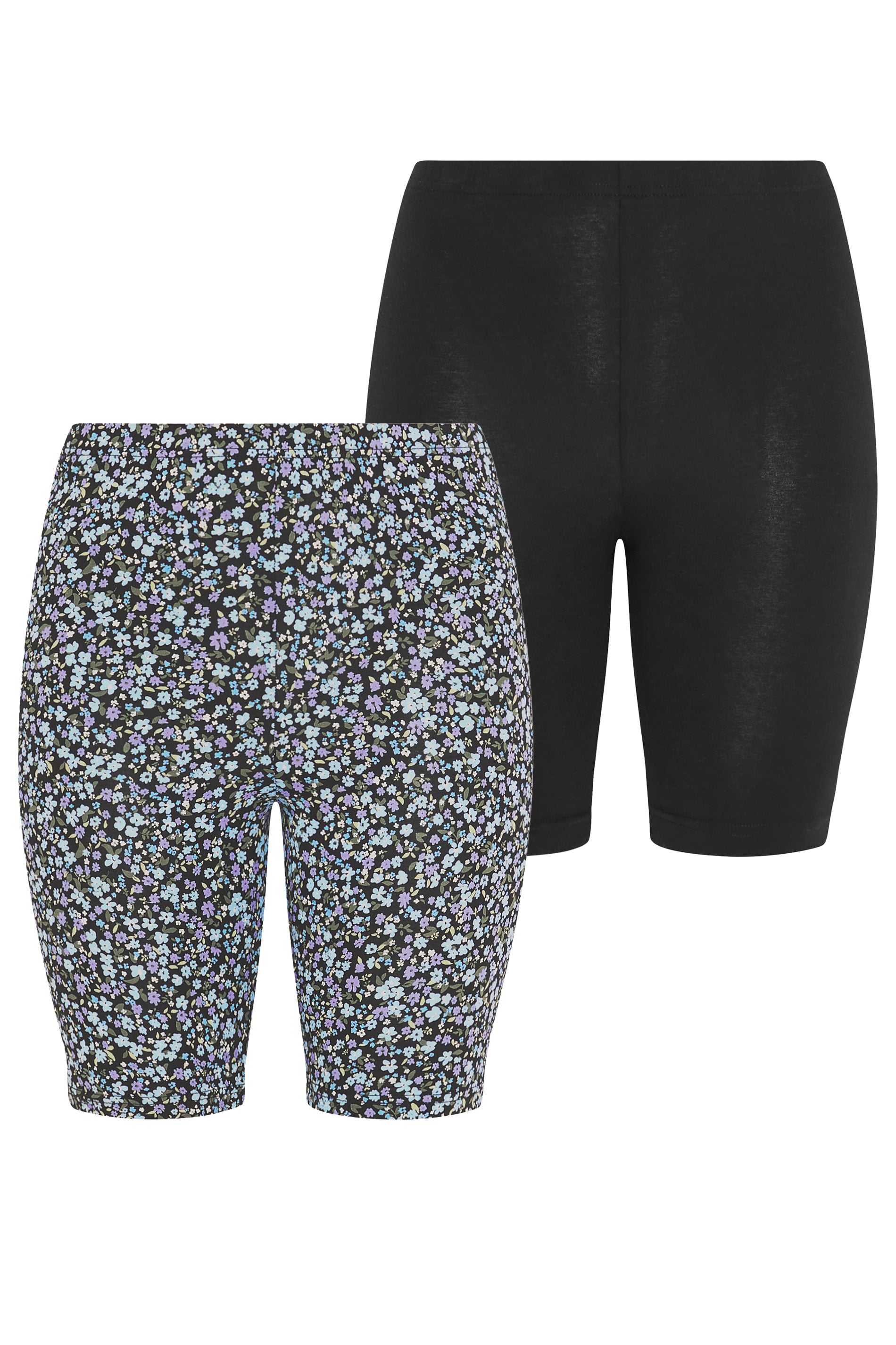 YOURSET 2 PACK Plus Size Black Ditsy Floral Cycling Shorts | Yours Clothing 8