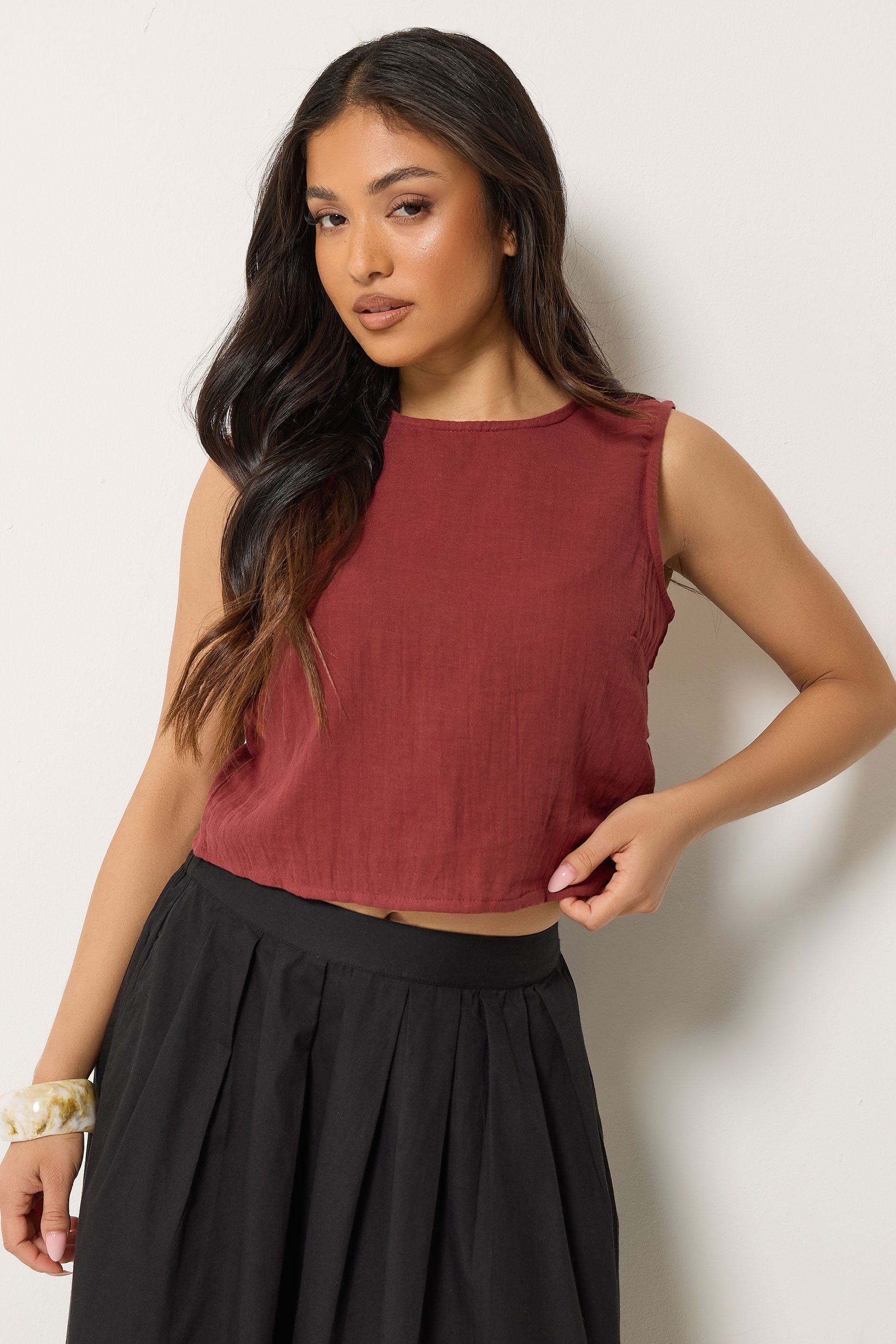PixieGirl Petite Women's Brick Red Cotton Cheesecloth Top | PixieGirl 3