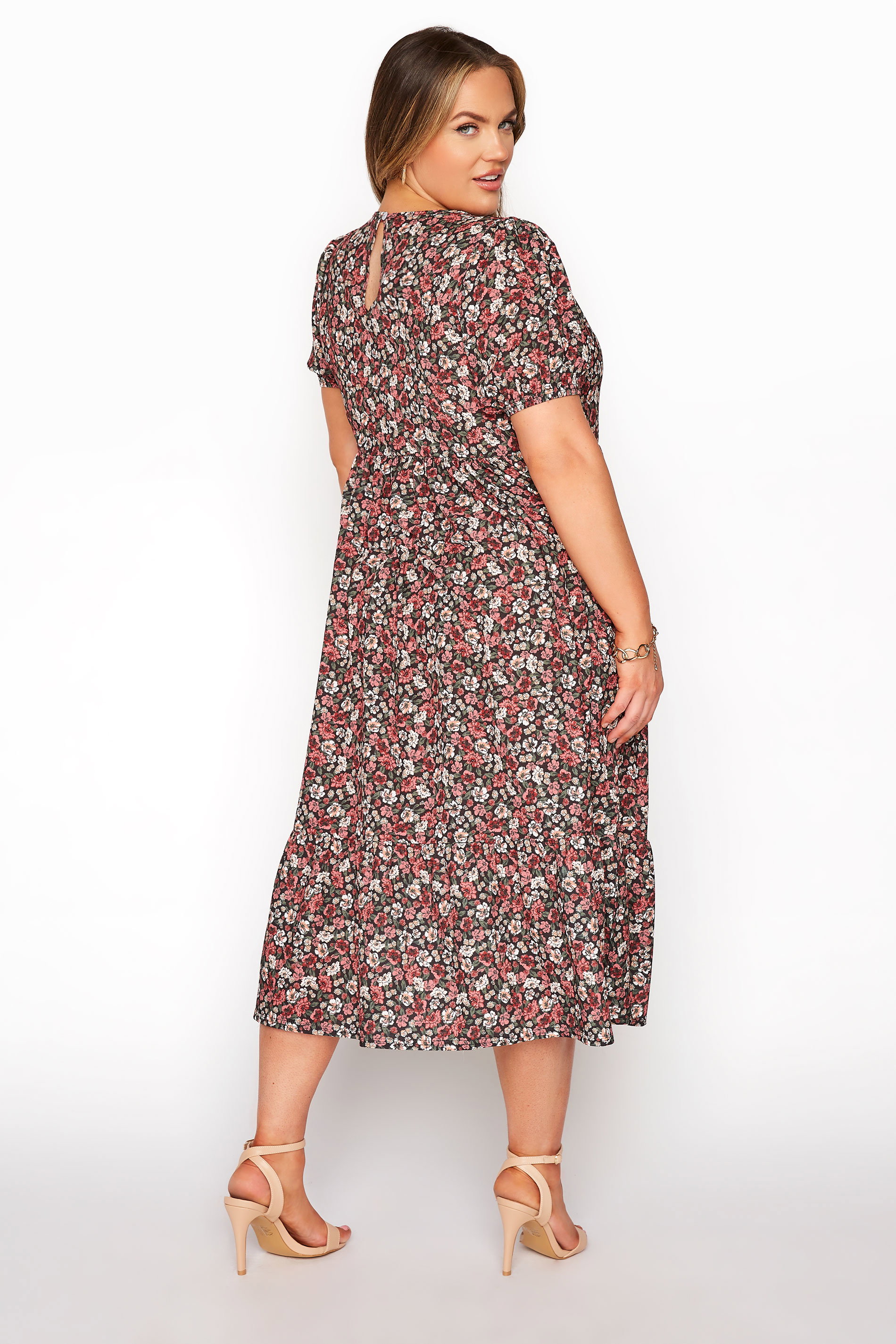 Red Ditsy Floral Smock Midaxi Dress 