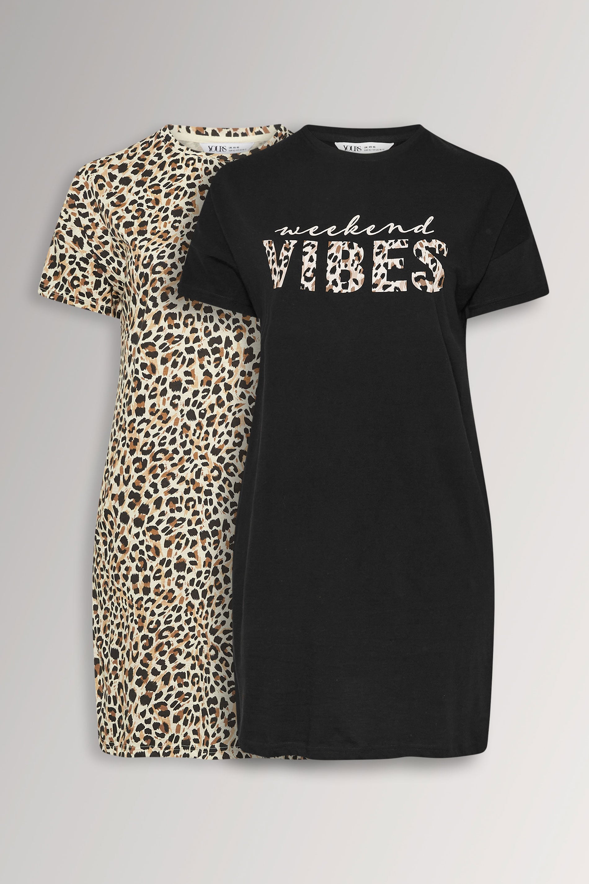 YOURS Plus Size 2 PACK Black 'Weekend Vibes' Leopard Print Nightdresses | Yours Clothing 3