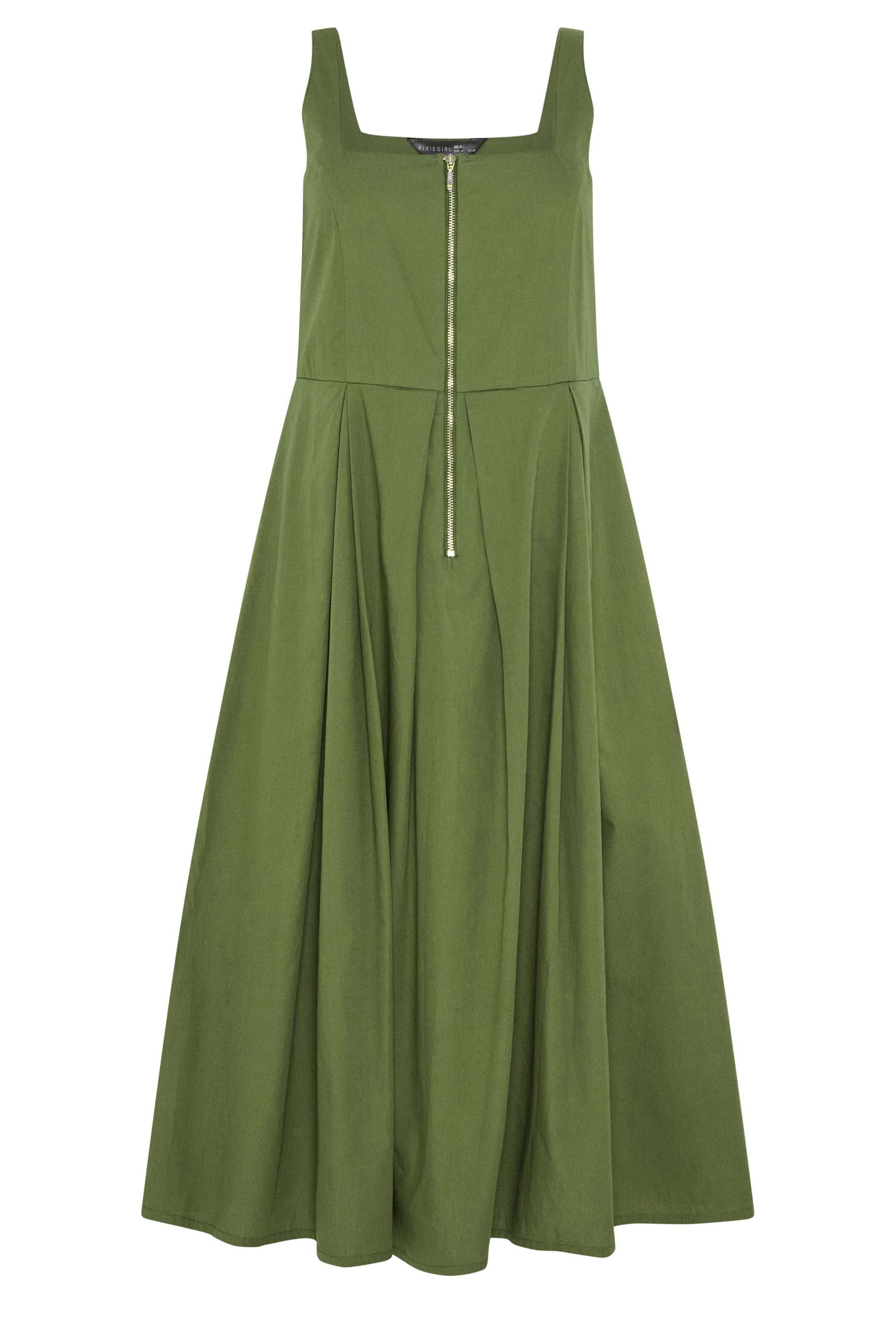 PixieGirl Petite Khaki Green Pleated Midi Dress | PixieGirl 5