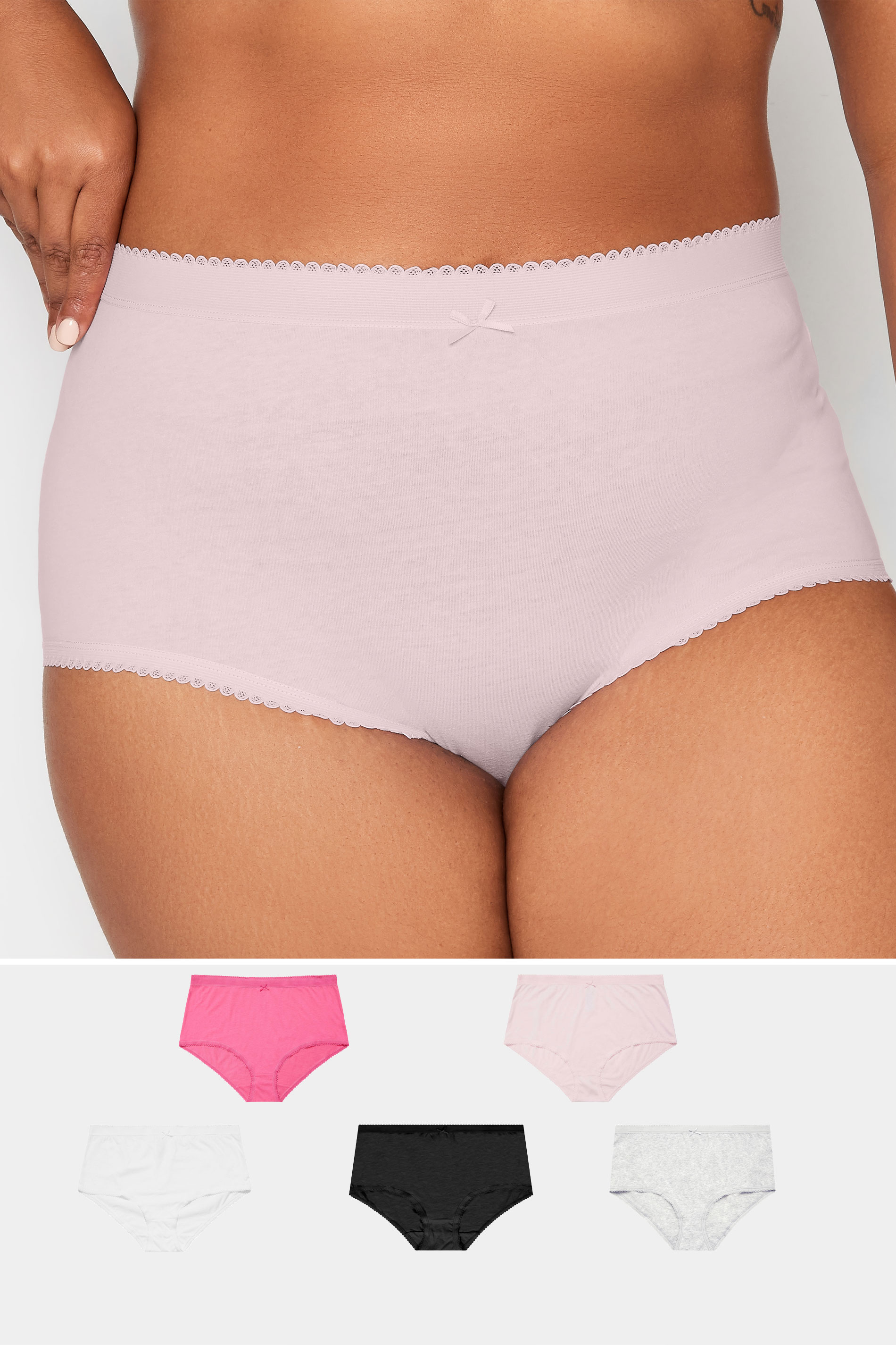 YOURS 5 PACK Plus Size Pink & White High Waisted Full Briefs | Yours Clothing 1