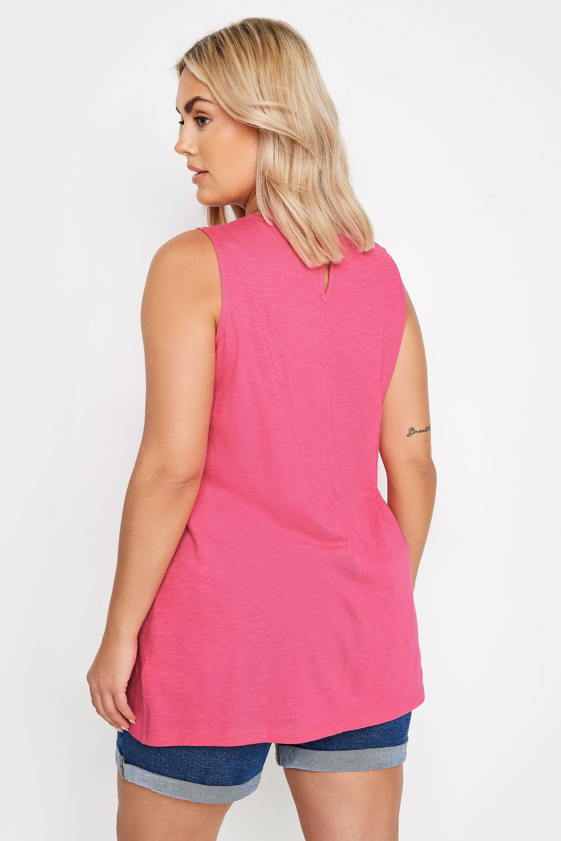 YOURS Plus Size Pink Broderie Anglaise Detail Vest Top | Yours Clothing 3