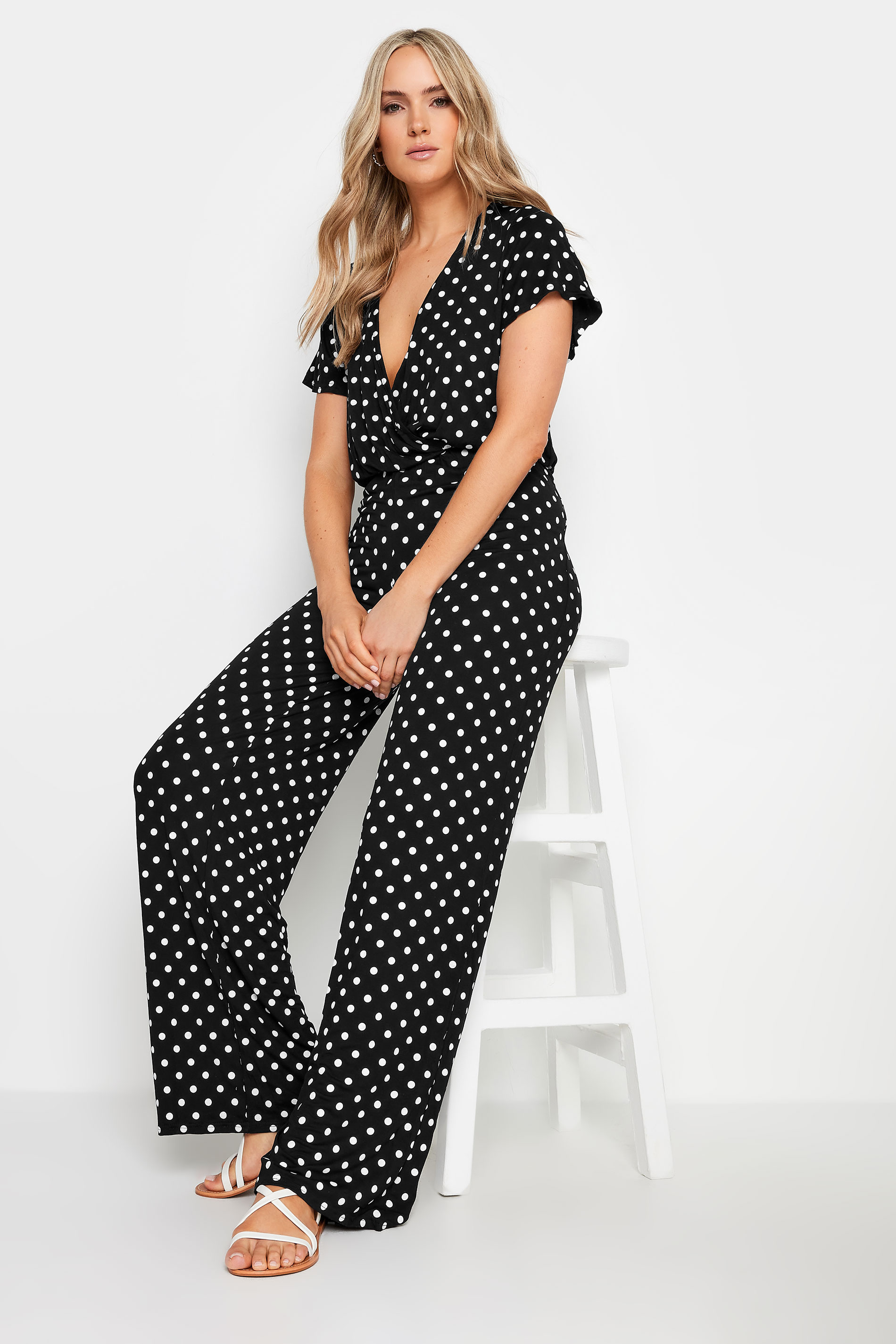LTS Tall Black Polka Dot Wrap Jumpsuit | Long Tall Sally 2