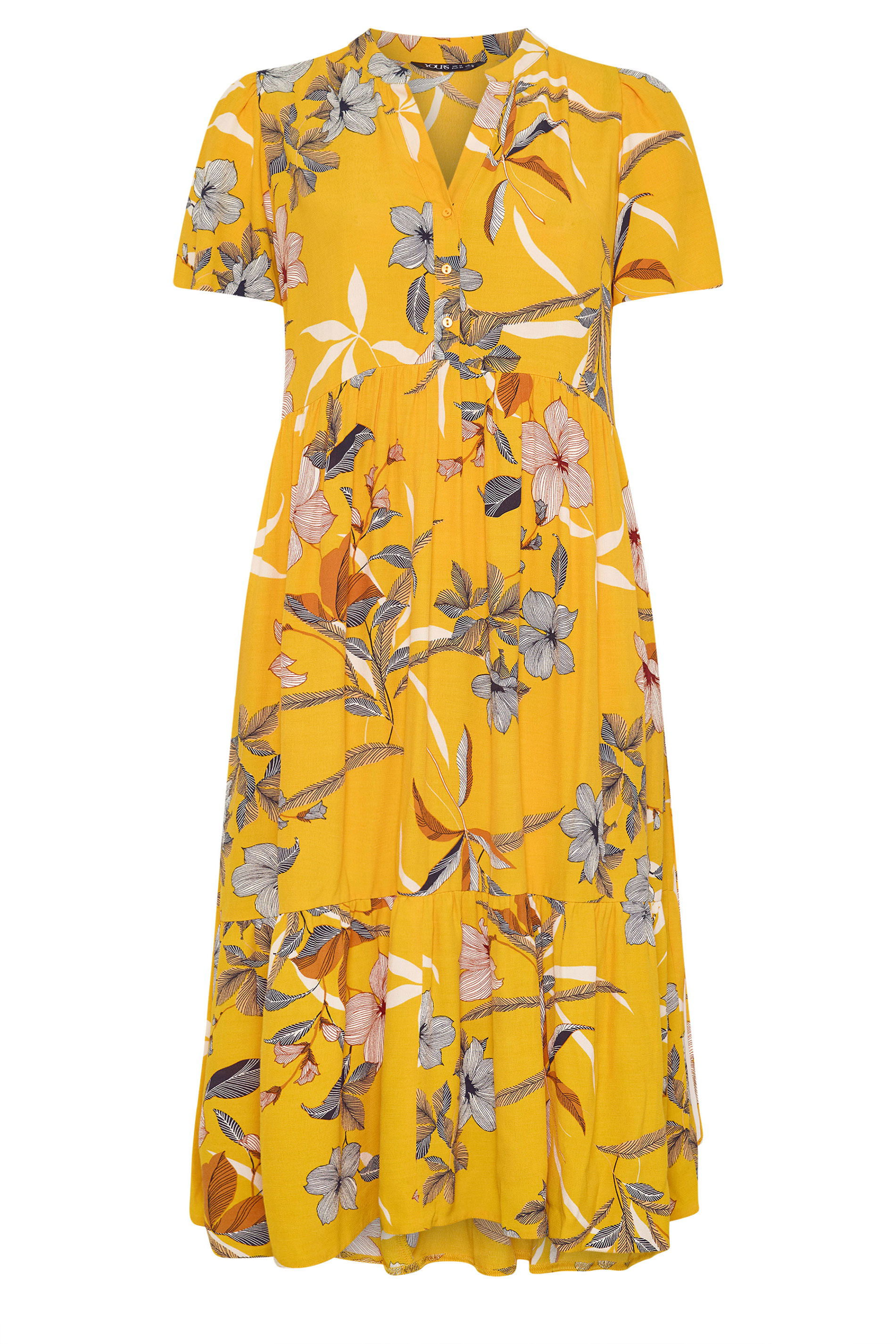 YOURS Plus Size Yellow Tropical Half Placket Dress | Yours Clothing 5