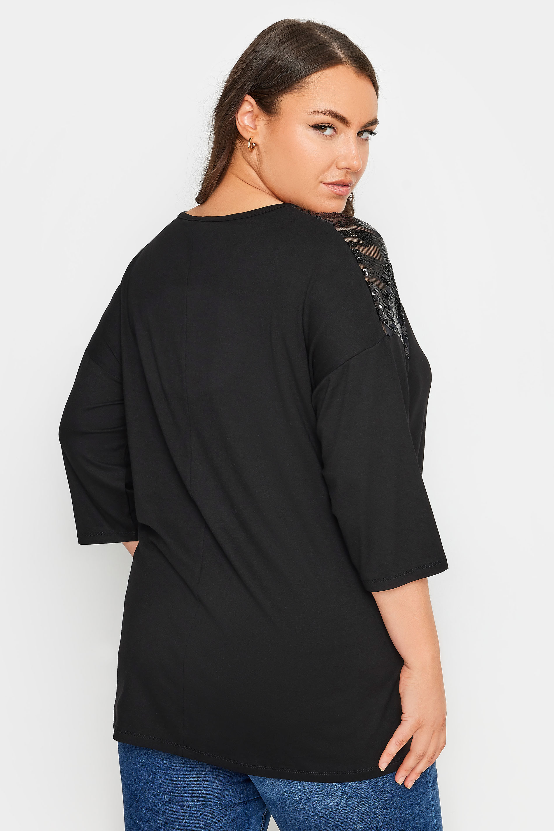 YOURS Plus Size Black Sequin Mesh Top | Yours Clothing 3