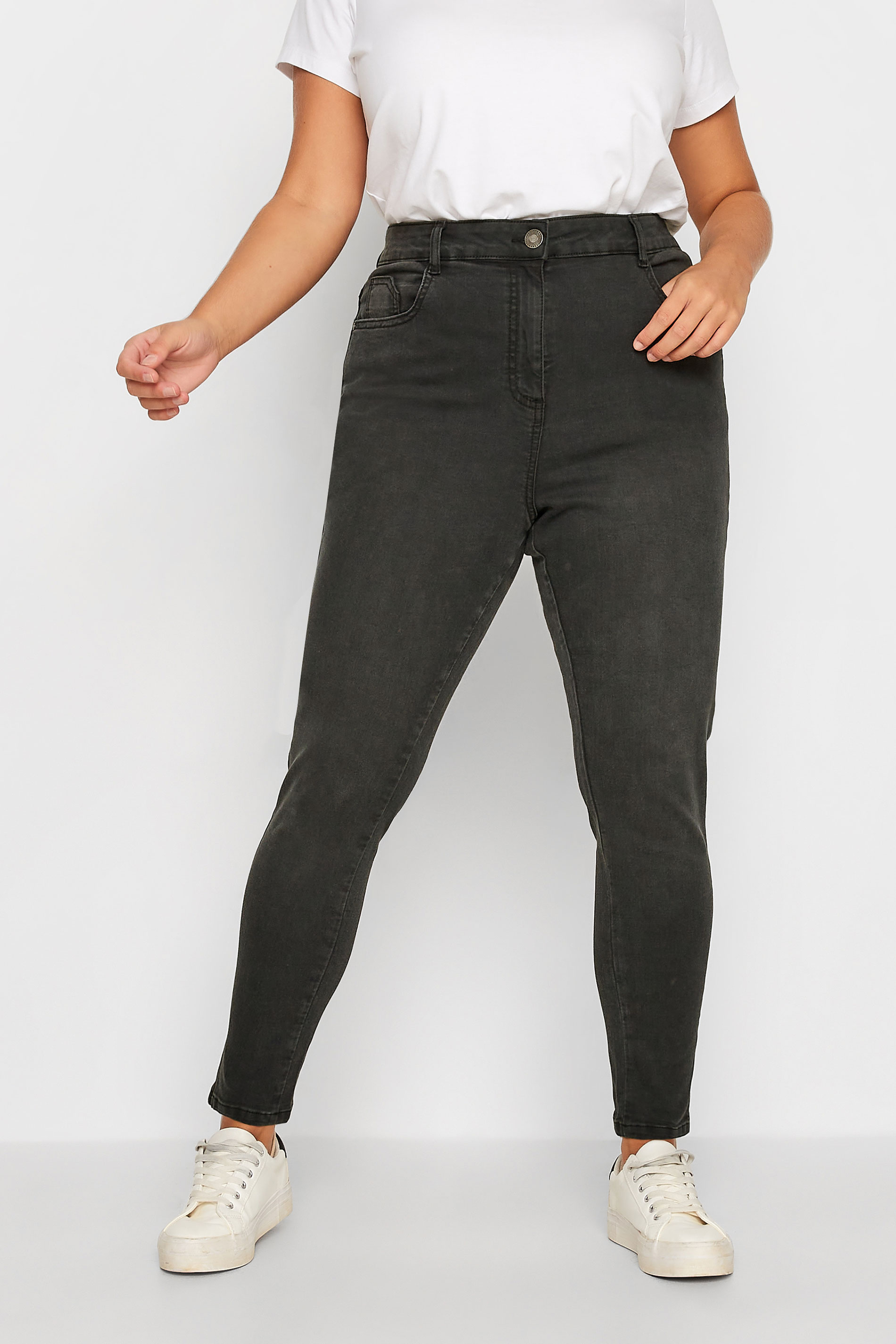 Curve Dark Grey Skinny Stretch AVA Jeans 1
