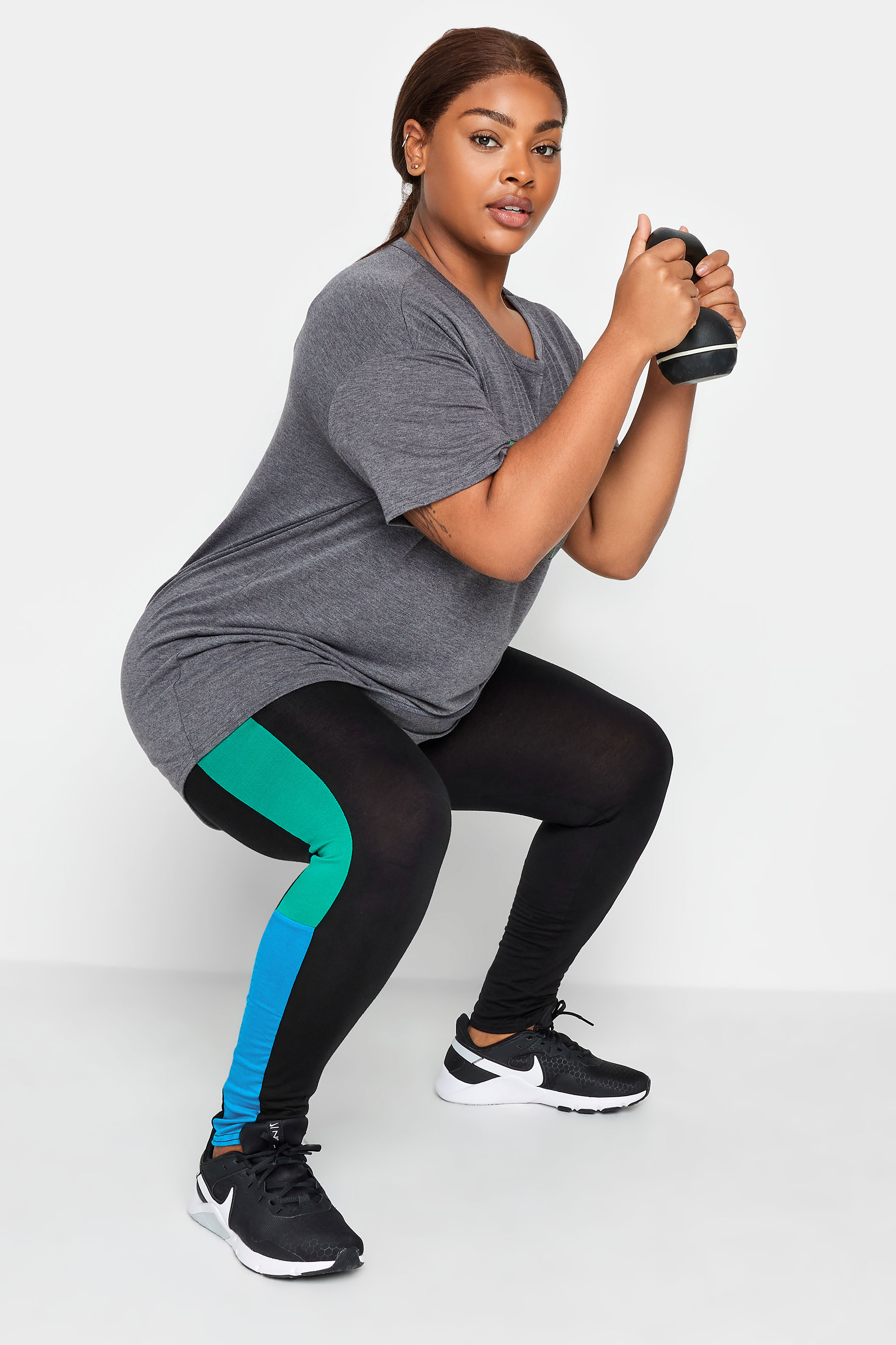 YOURS ACTIVE Plus Size Black Side Stripe Leggings | Yours Clothing 2