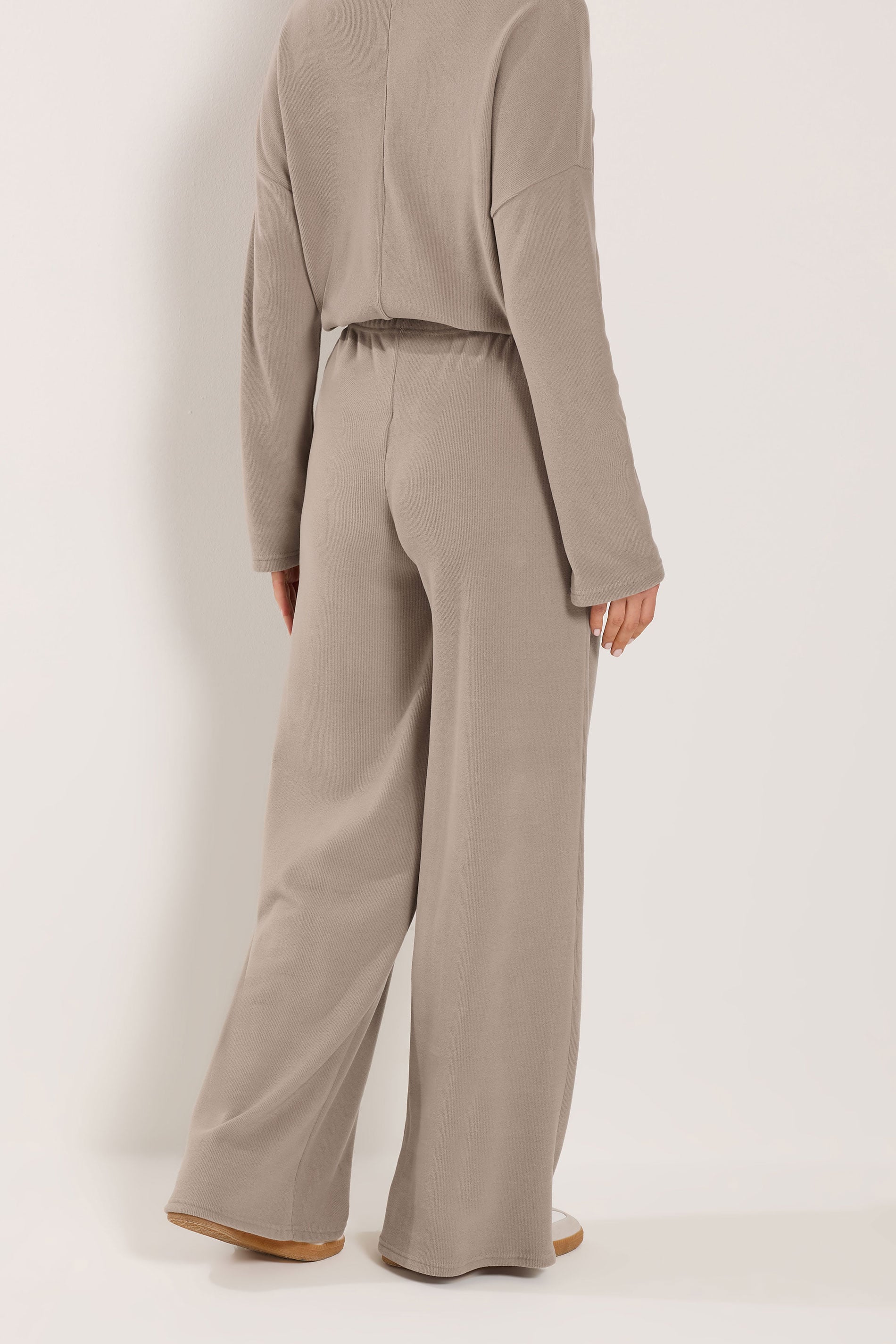 LTS Tall Women's Set Natural Brown Ribbed Roll Neck Top & Wide Leg Trousers | Long Tall Sally 6