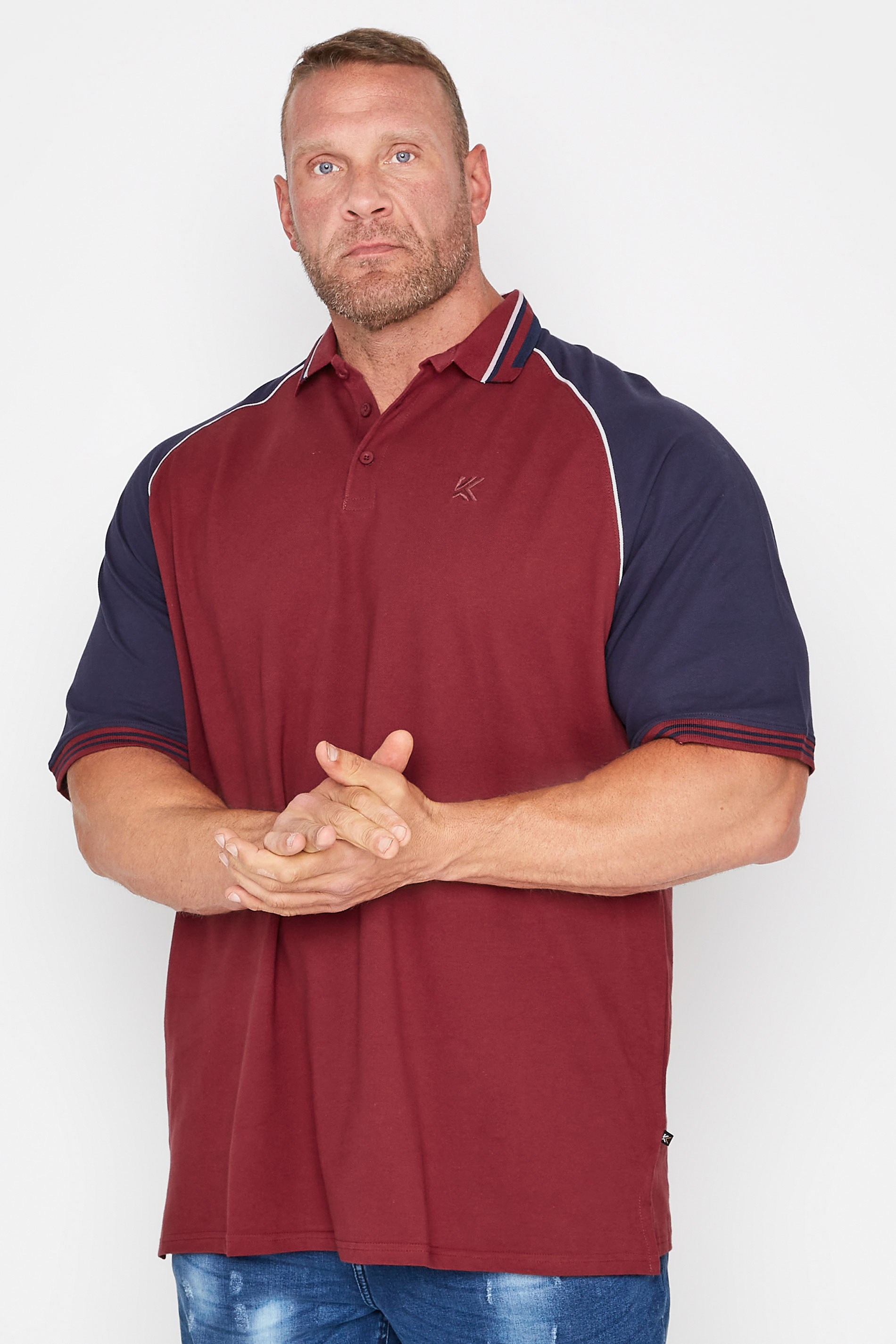 KAM Big & Tall Burgundy Red Raglan Tipped Polo Shirt 1