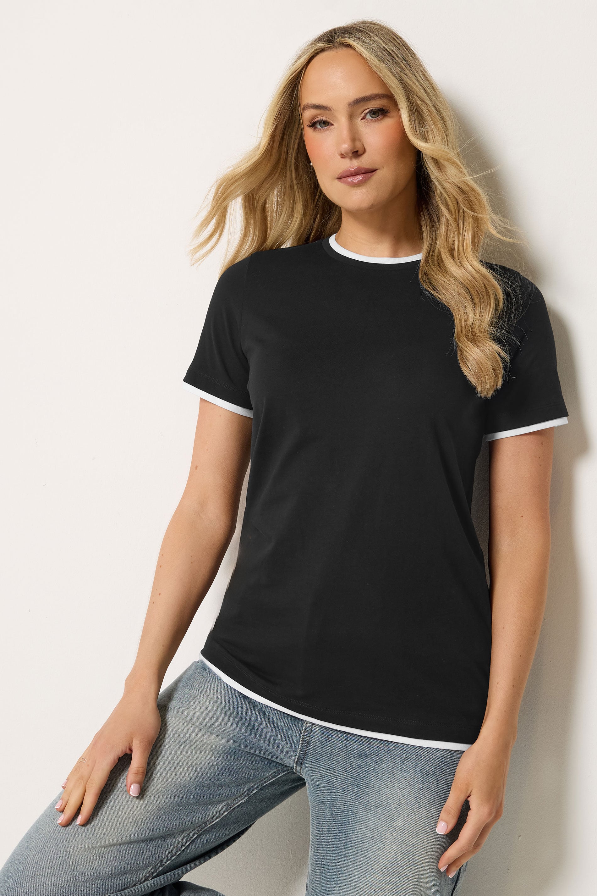 LTS Tall Black Layered Trim T-Shirt | Long Tall Sally 3