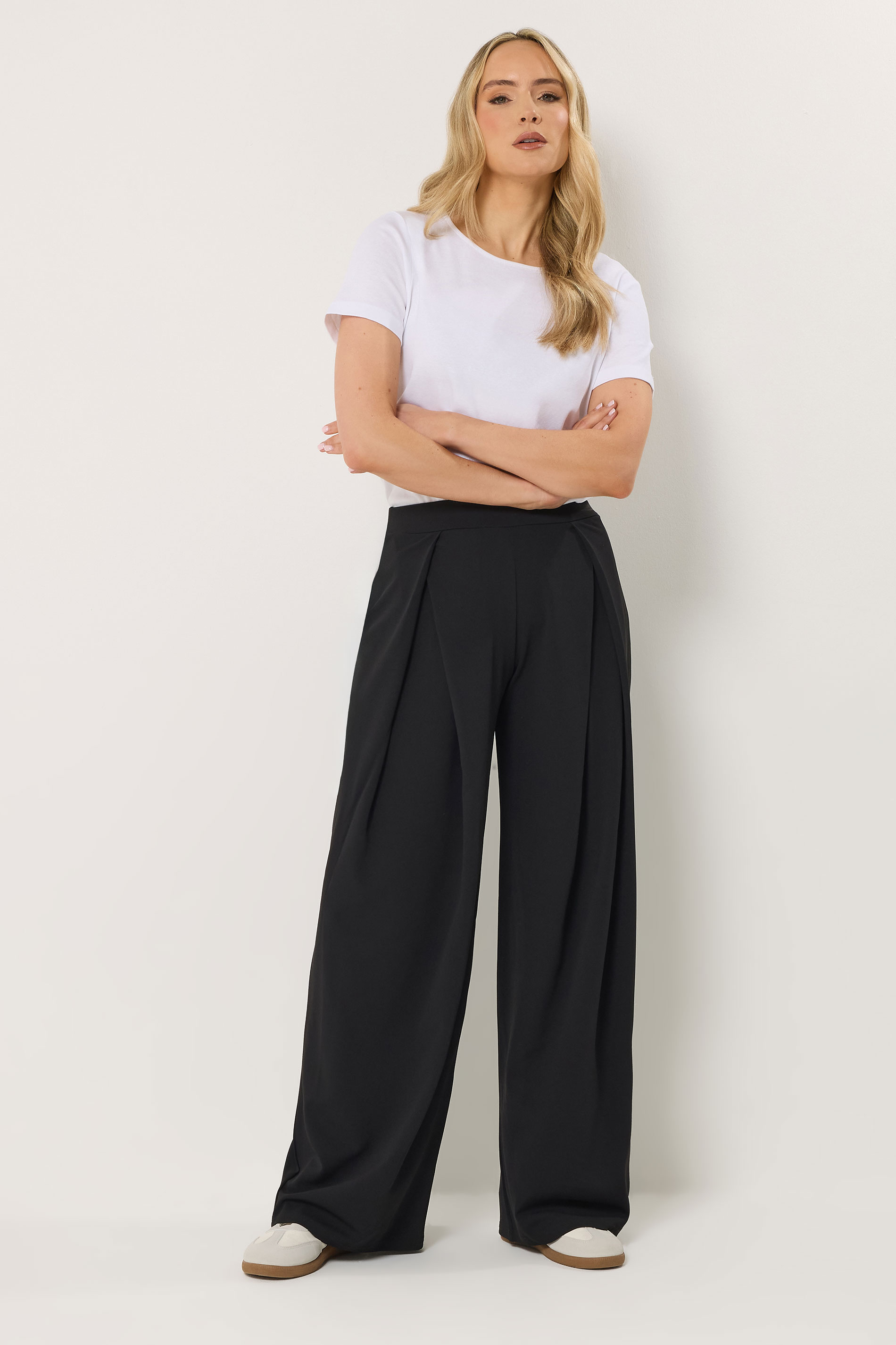 LTS Tall Women's Black Pleat Front Wide Leg Trousers | Long Tall Sally 3