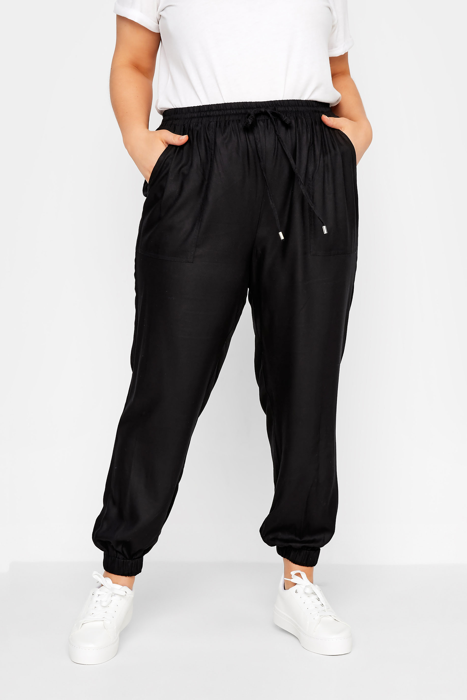 Plus Size Black Cuffed Joggers | Yours Clothing 1
