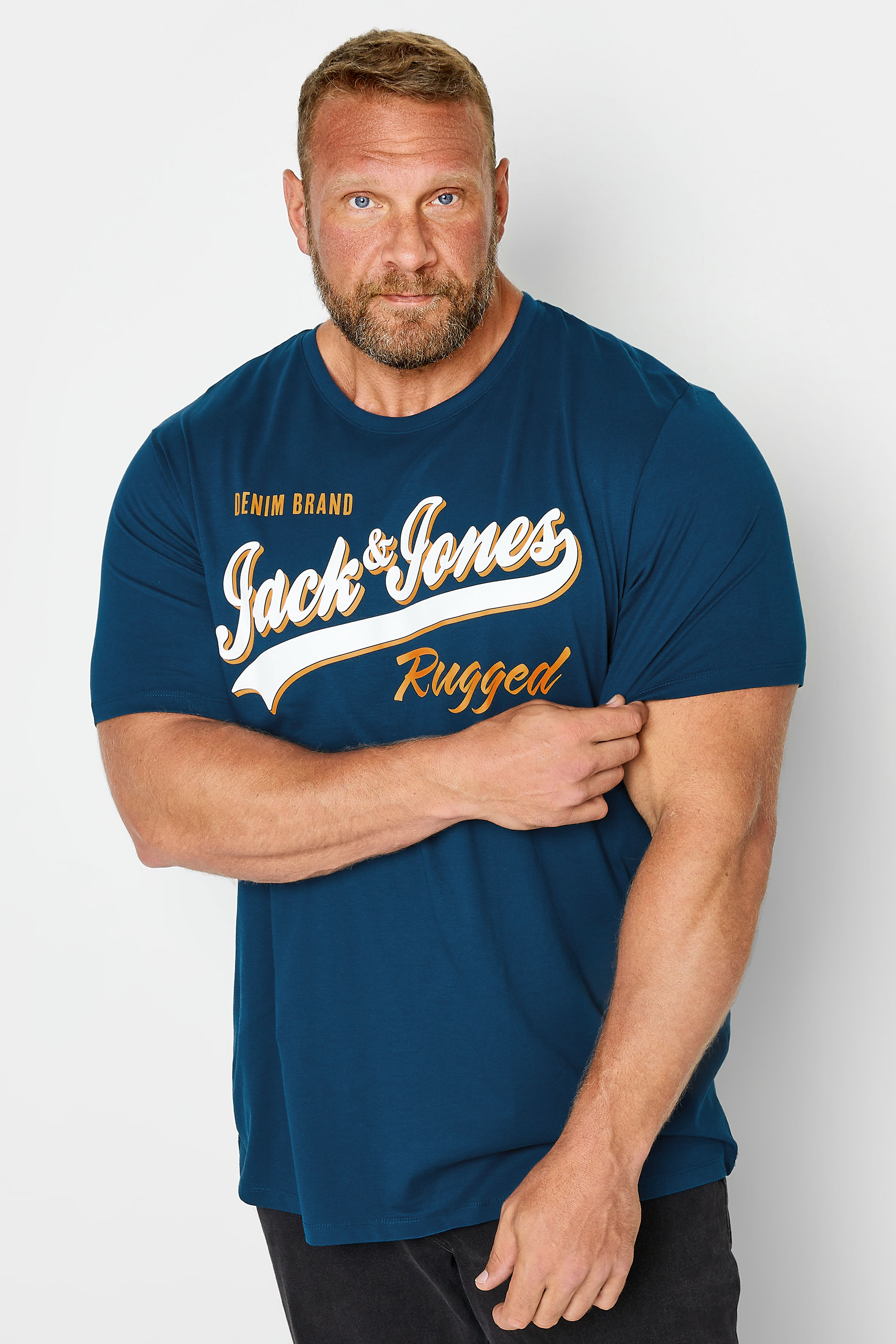JACK & JONES Big & Tall Blue Logo Print T-Shirt | BadRhino 1